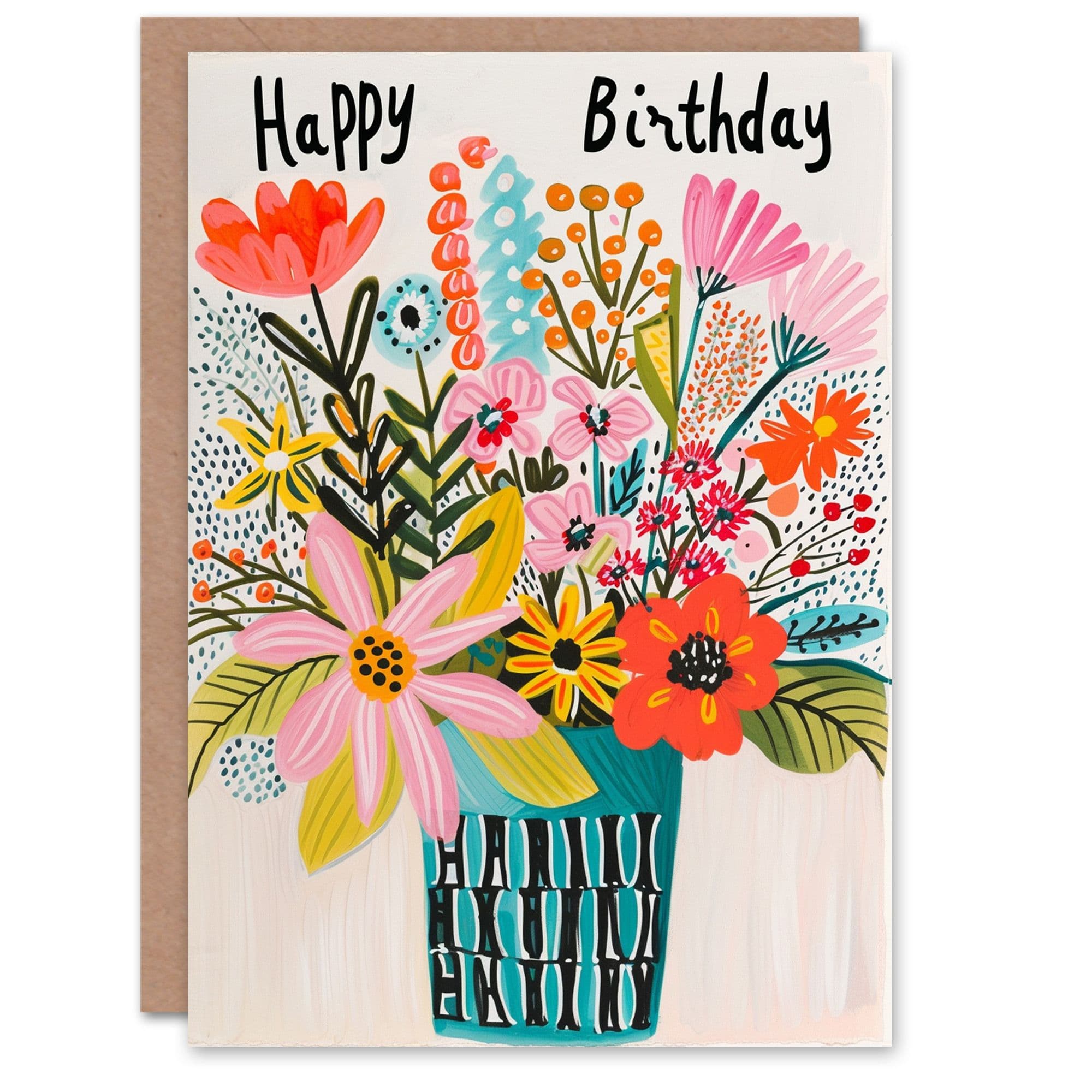 Birthday Card Simple Flower Bouquet Vase Painting Her Gran Sister Niece Daughter Wife Greeting Card