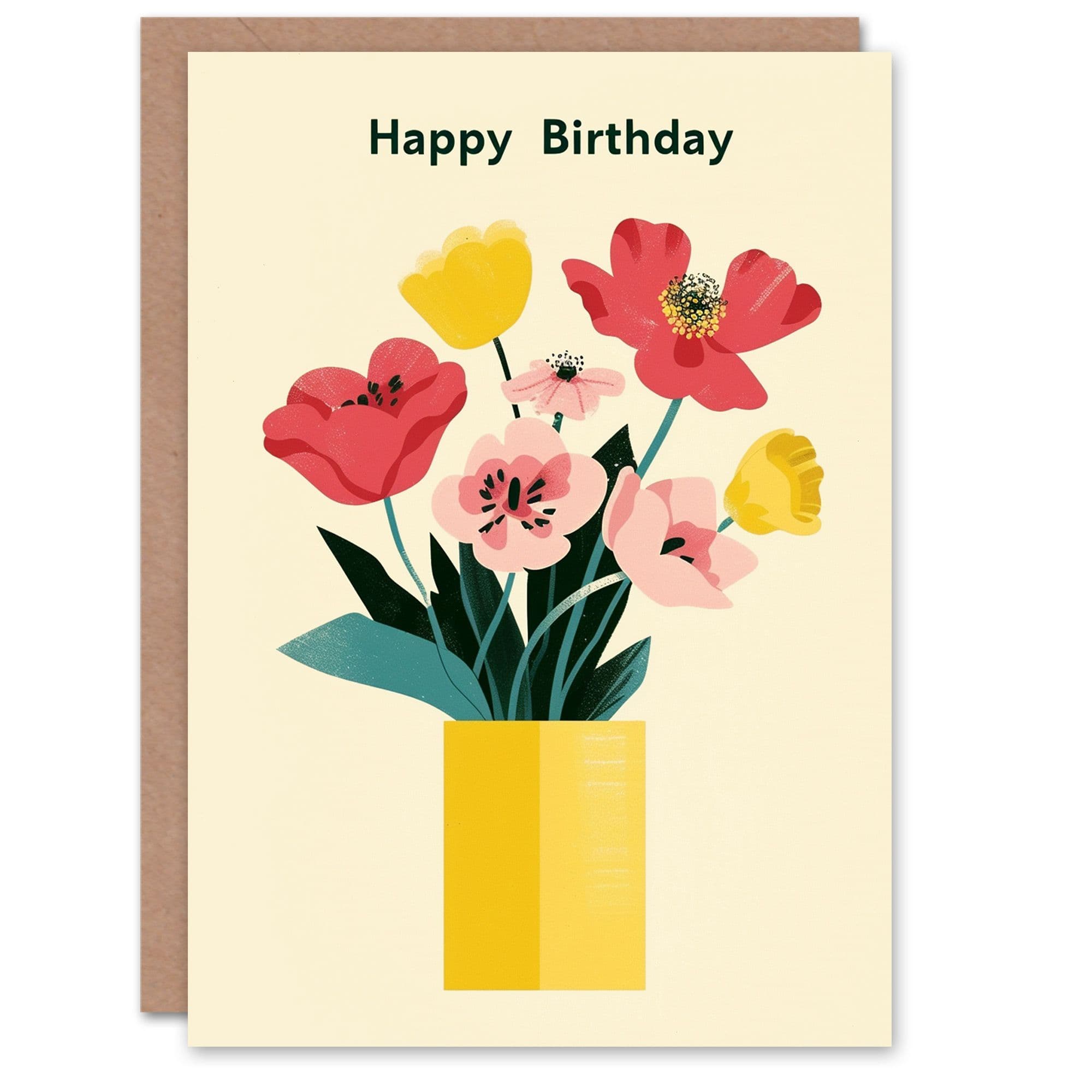 Birthday Card Poppy Flower Bouquet in Vase For Her Gran Sister Niece Daughter Wife Greeting Card