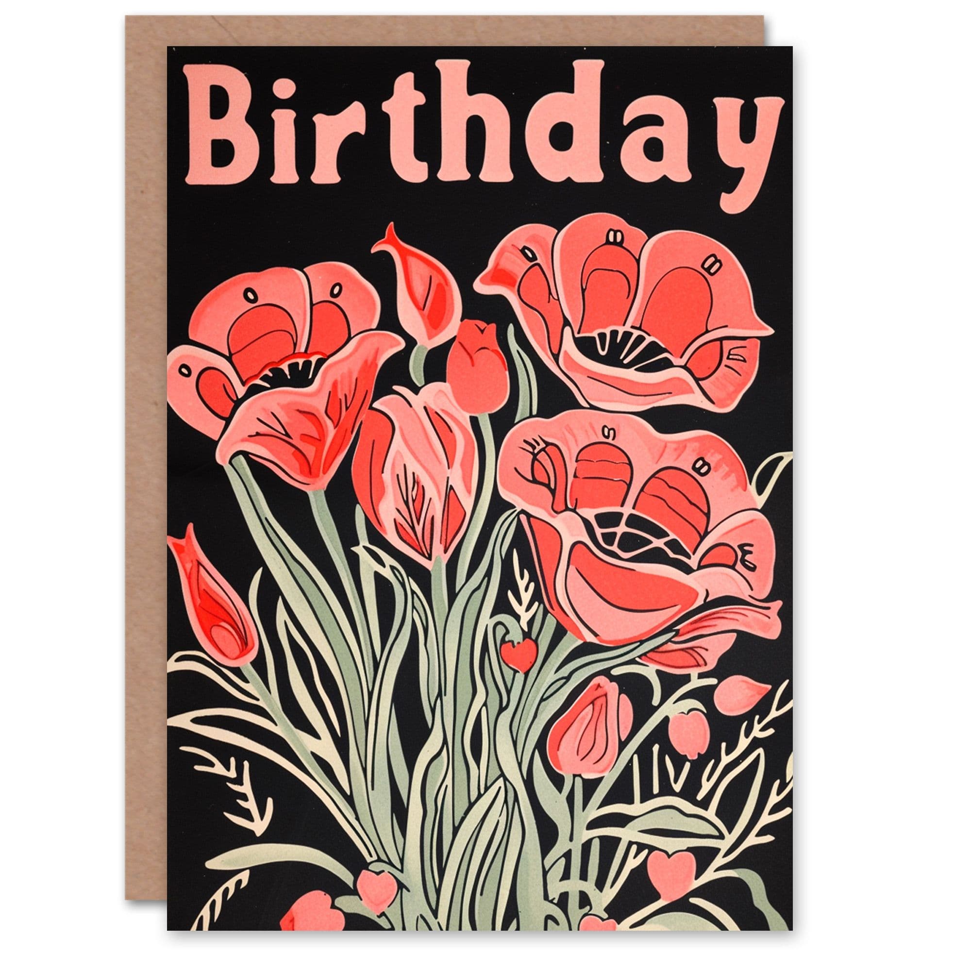 Birthday Card Red Poppy Flower Dark For Her Gran Sister Niece Daughter Wife Greeting Card