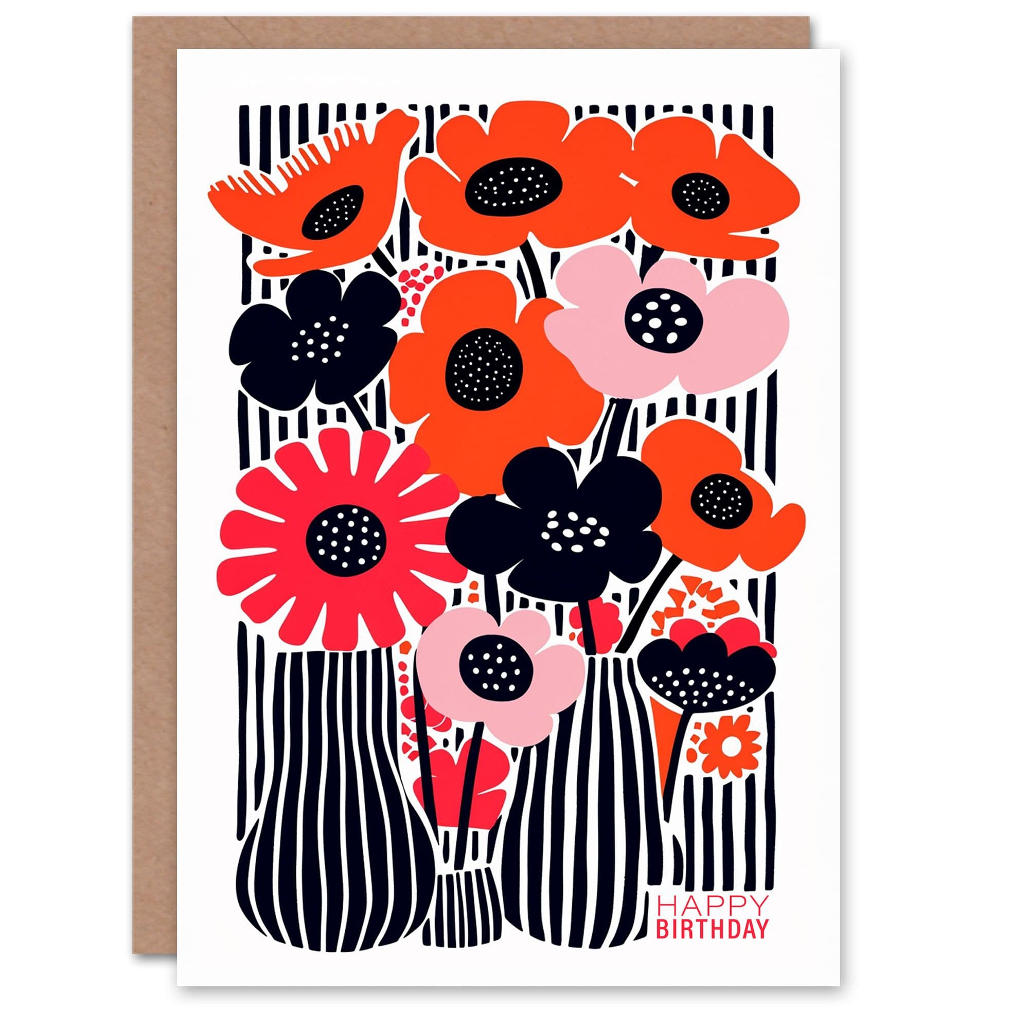 Birthday Card Poppy Flower Vases Modern Abstract For Her Gran Sister Niece Daughter Wife Greeting Card