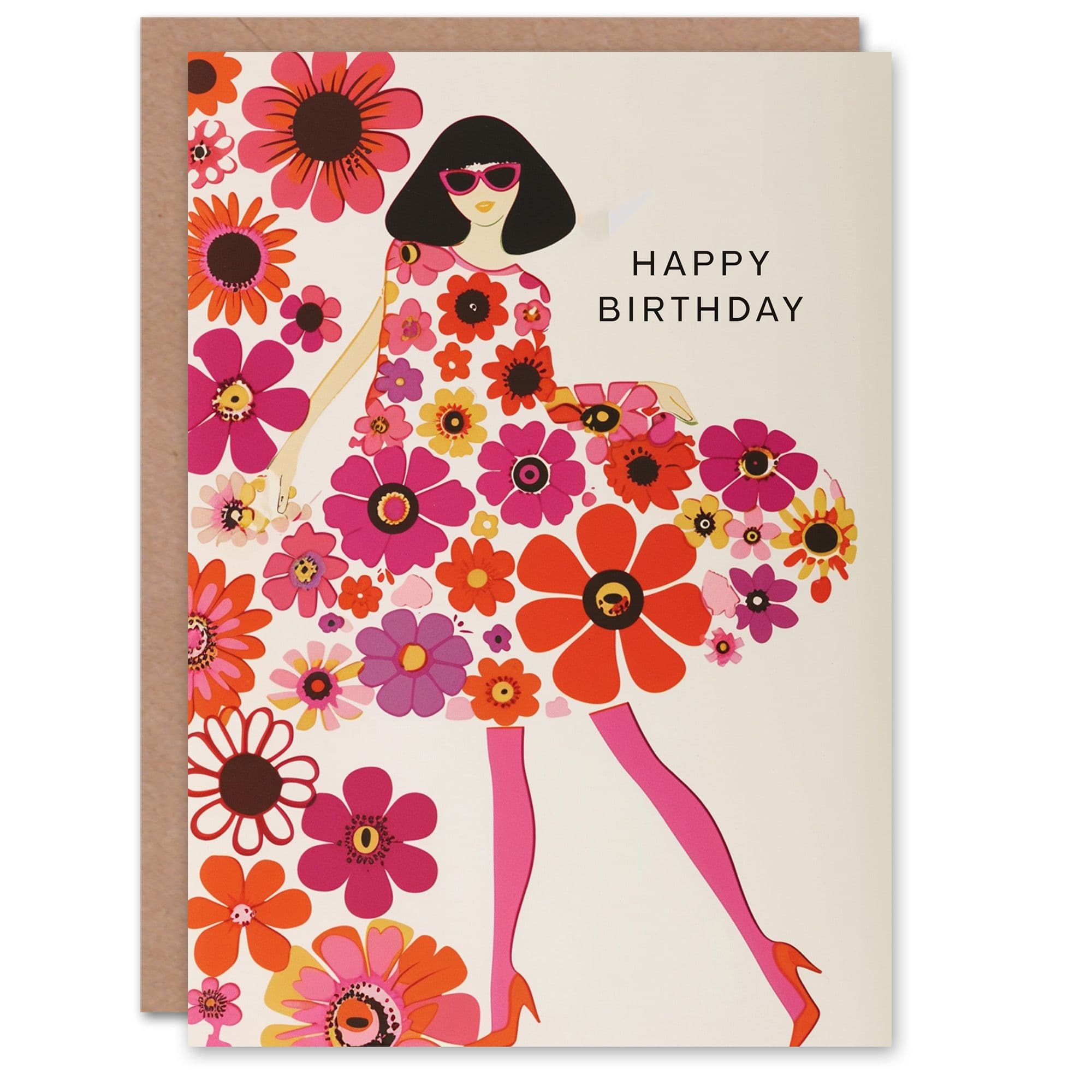 Birthday Card Flower Power Retro Pattern Fashion Her Gran Sister Niece Daughter Wife Greeting Card
