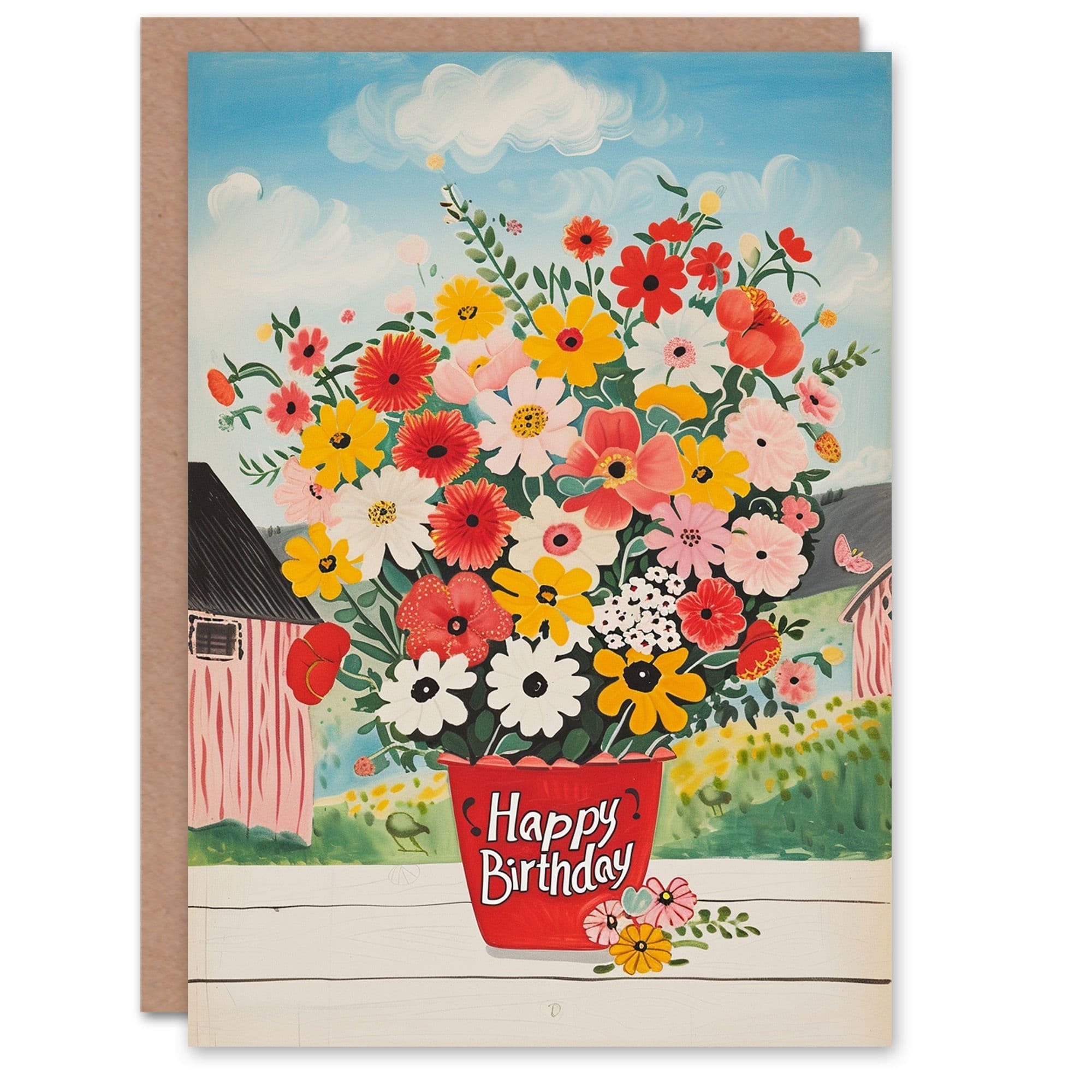 Birthday Card Wildflower Bouquet Vase Countryside Her Gran Sister Niece Daughter Wife Greeting Card