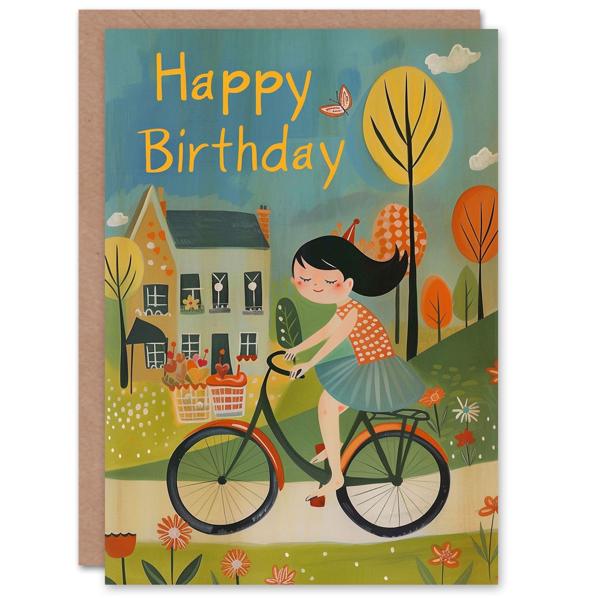 Birthday Card Neighbourhood Riding Bicycle Autumn Her Gran Sister Niece Daughter Wife Greeting Card