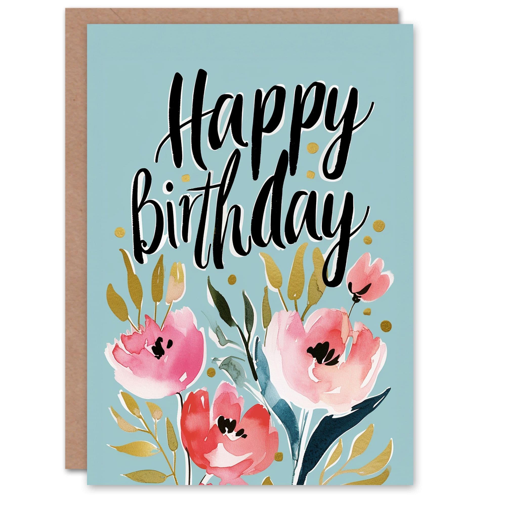 Birthday Card Pink Flower Blooms Watercolour Painting For Her Gran Sister Niece Daughter Wife Greeting Card