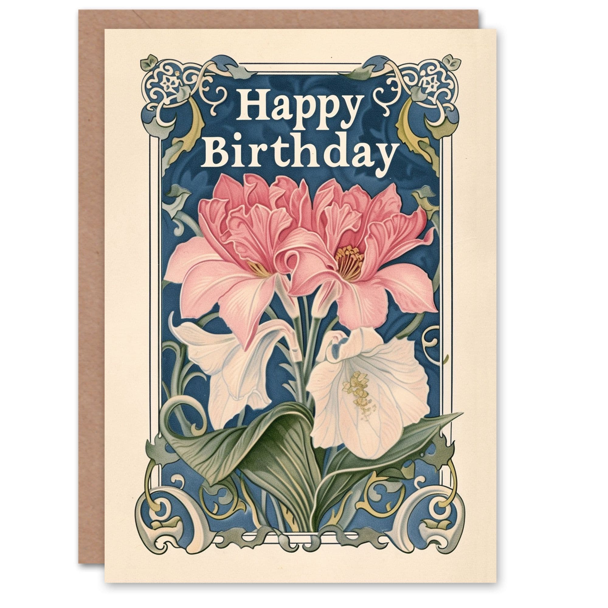 Birthday Card Floral Art Nouveau Lily Flower Her Gran Sister Niece Daughter Wife Greeting Card