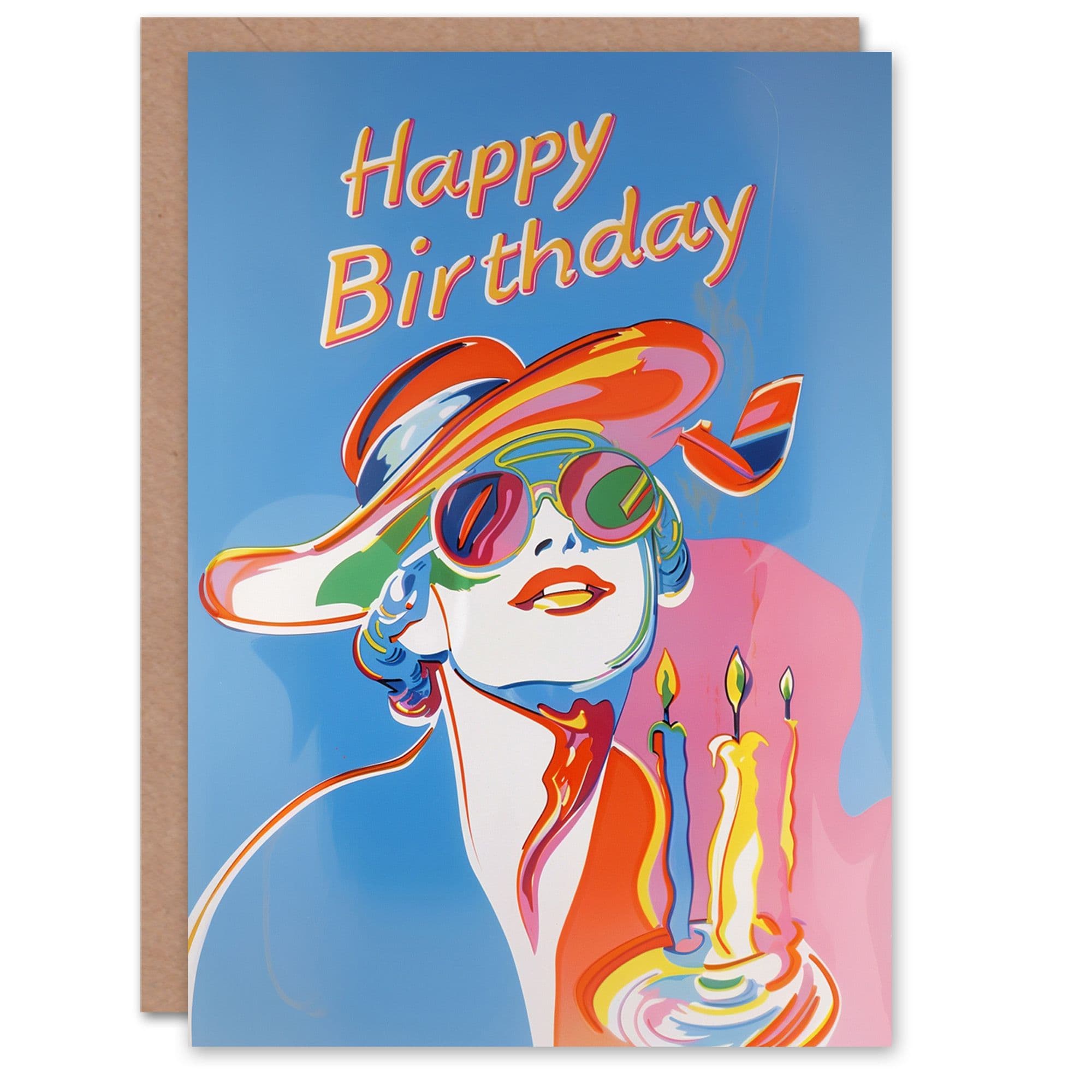Birthday Card Portrait Candles Psychedelic Pop Art Her Gran Sister Niece Daughter Wife Greeting Card