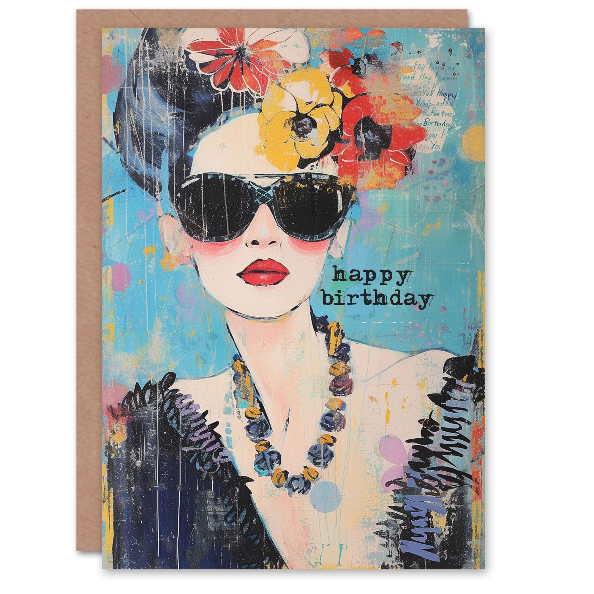 Birthday Card Sunglasses Modern Fashion Portrait Her Gran Sister Niece Daughter Wife Greeting Card