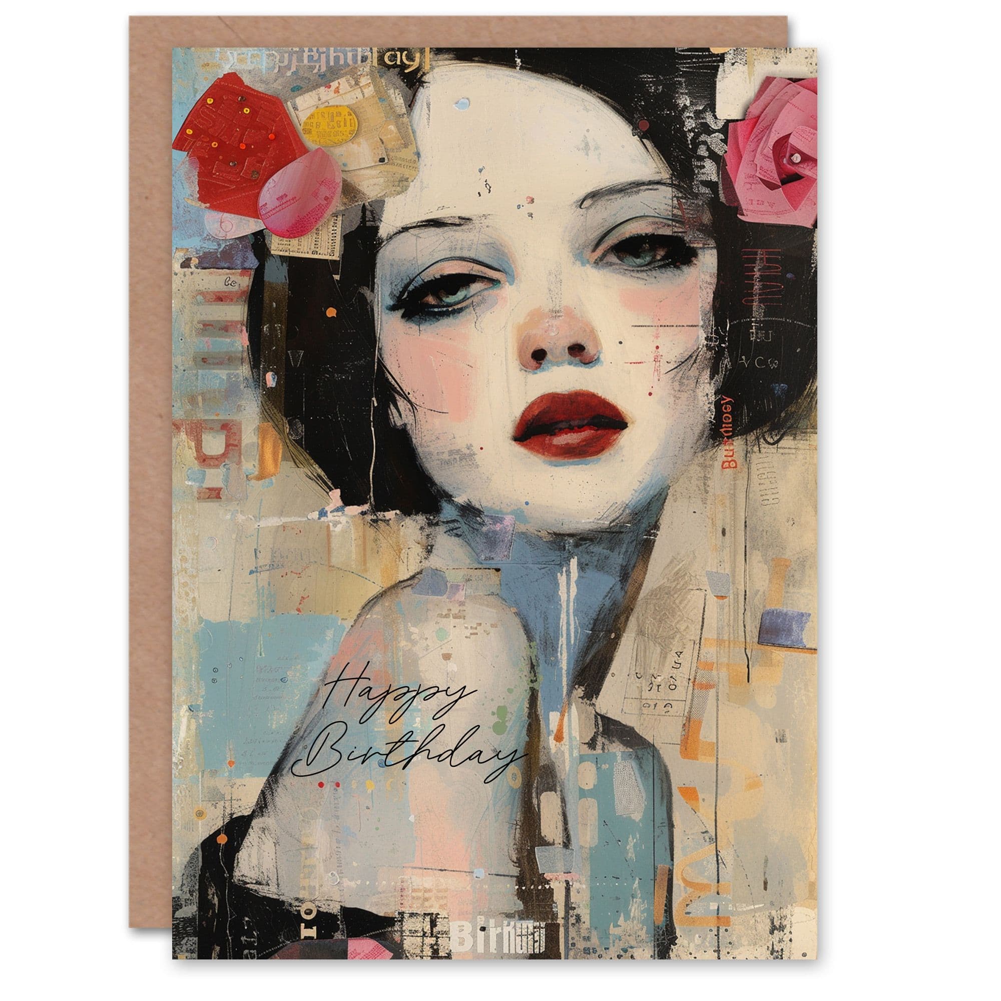 Birthday Card Graffiti Style Flower Hair Her Gran Sister Niece Daughter Wife Greeting Card
