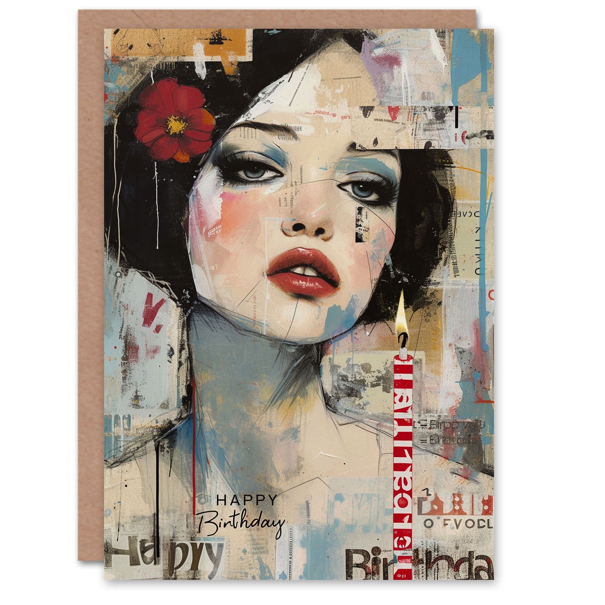 Birthday Card with Flower in Hair and Graffiti Style For Her Gran Sister Niece Daughter Wife Greeting Card