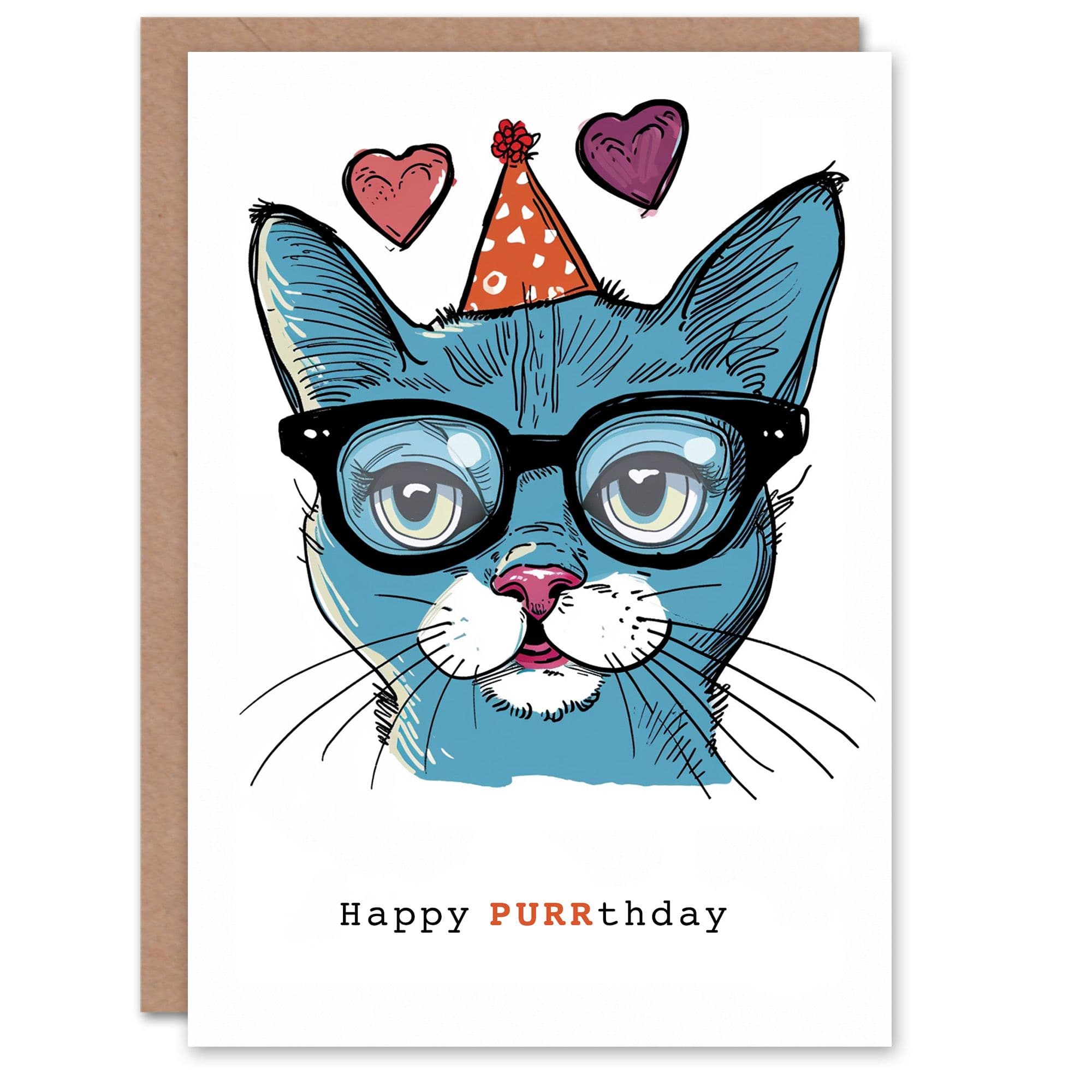 Birthday Card Happy Purrthday Cat Lover Glasses Party Hat For Her Gran Sister Niece Daughter Wife Greeting Card