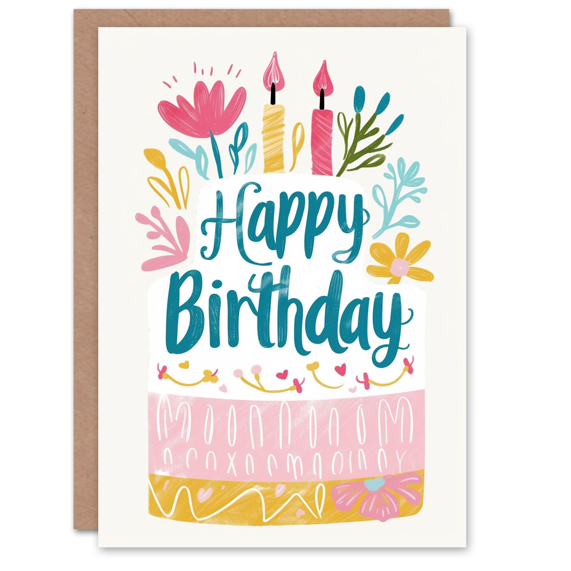 Birthday Card Flowers Candles Floral Cake For Her Gran Sister Niece Daughter Wife Greeting Card