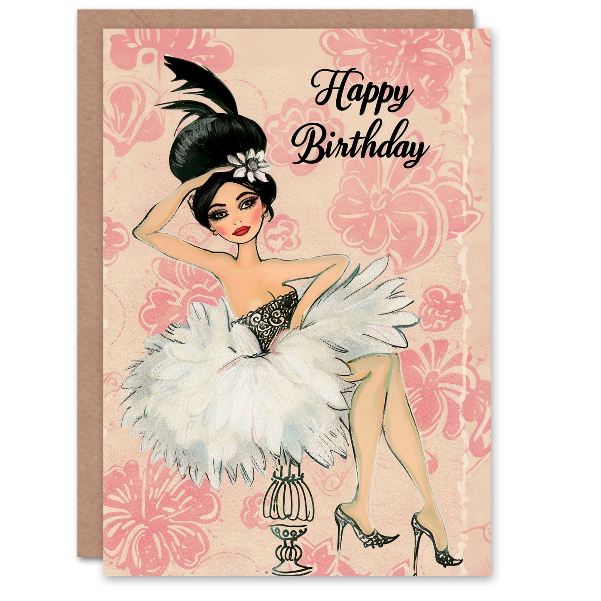 Birthday Card Showgirl Floral Pattern For Her Gran Sister Niece Daughter Wife Greeting Card