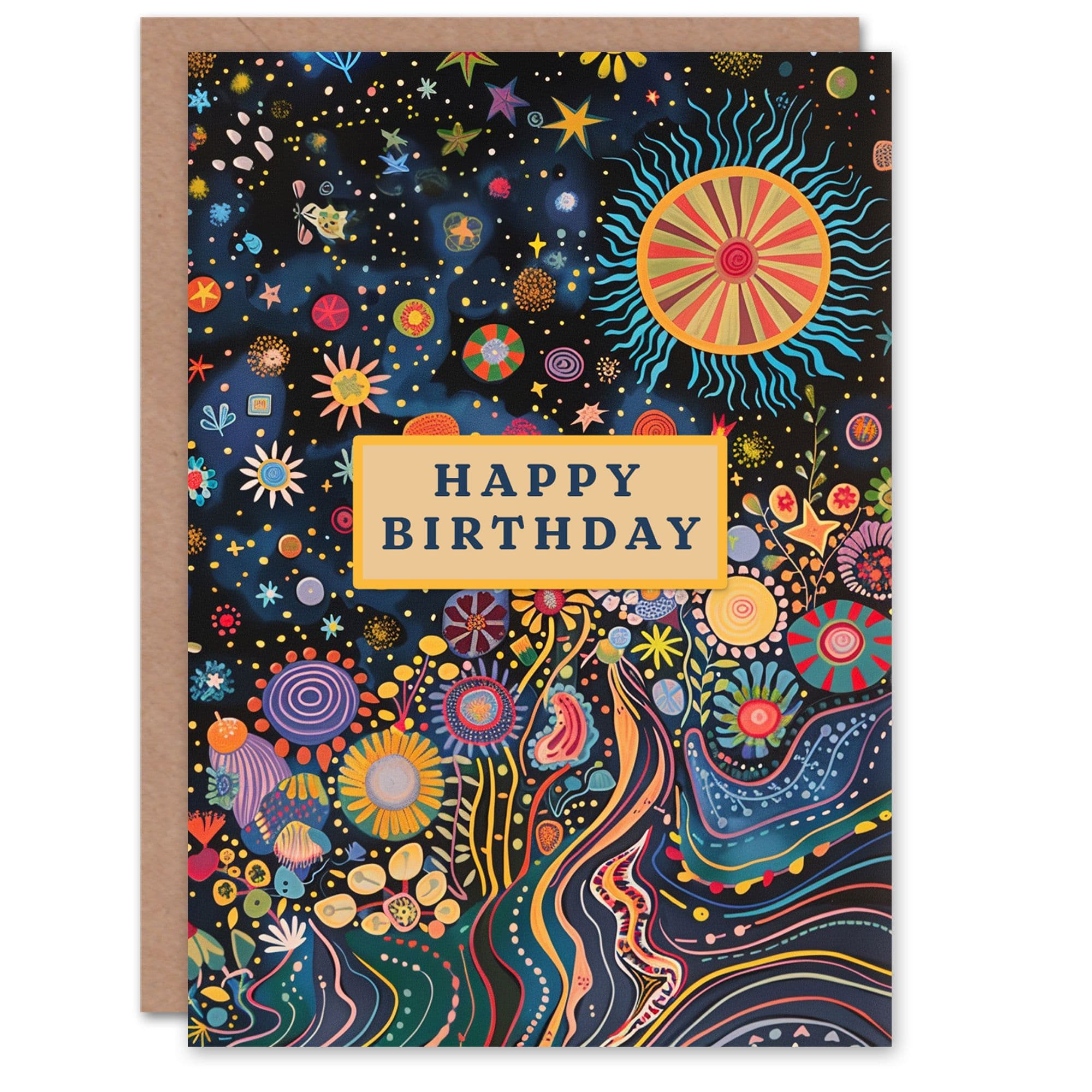 Birthday Card Flower Stars Floral Psychedelic Folk Art Her Gran Sister Niece Daughter Wife Greeting Card