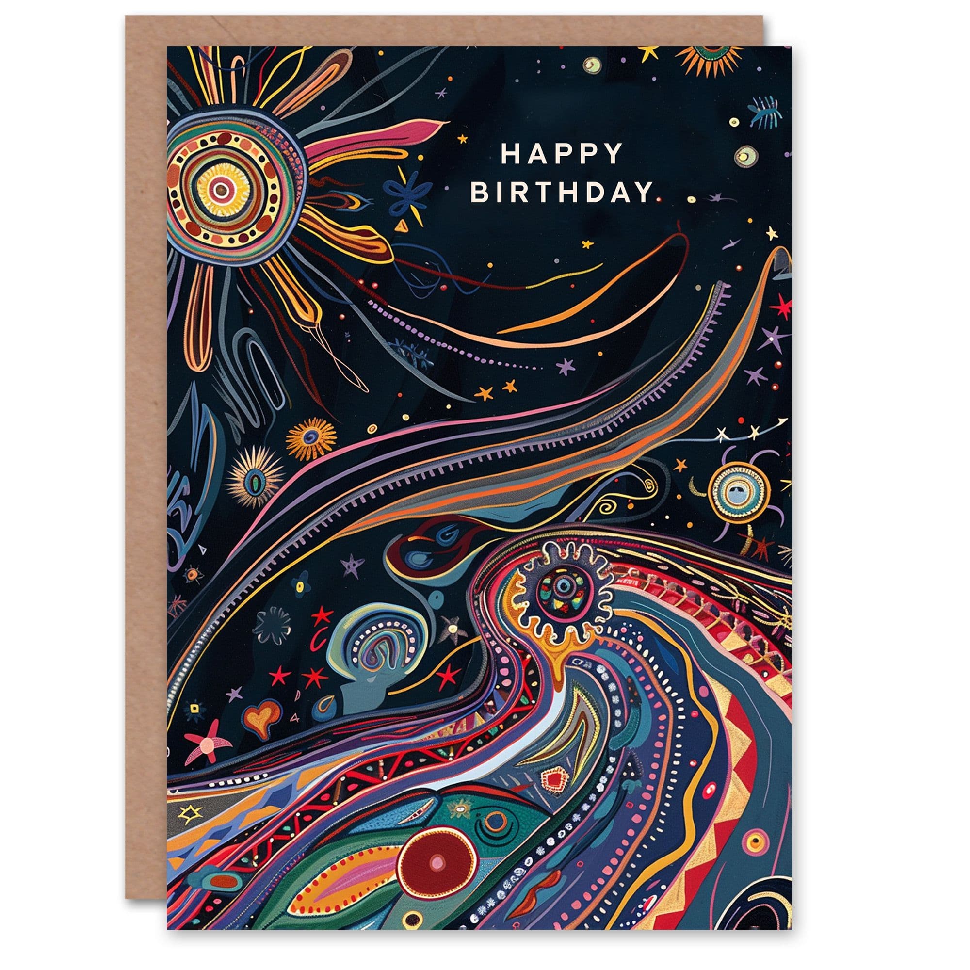 Birthday Card Abstract Landscape Psychedelic Folk Art Her Gran Sister Niece Daughter Wife Greeting Card
