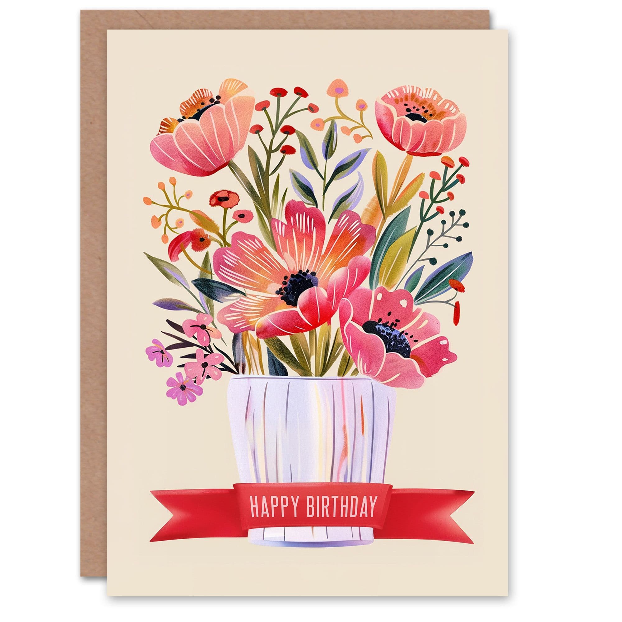 Birthday Card Floral Flower Bouquet in Vase For Her Gran Sister Niece Daughter Wife Greeting Card