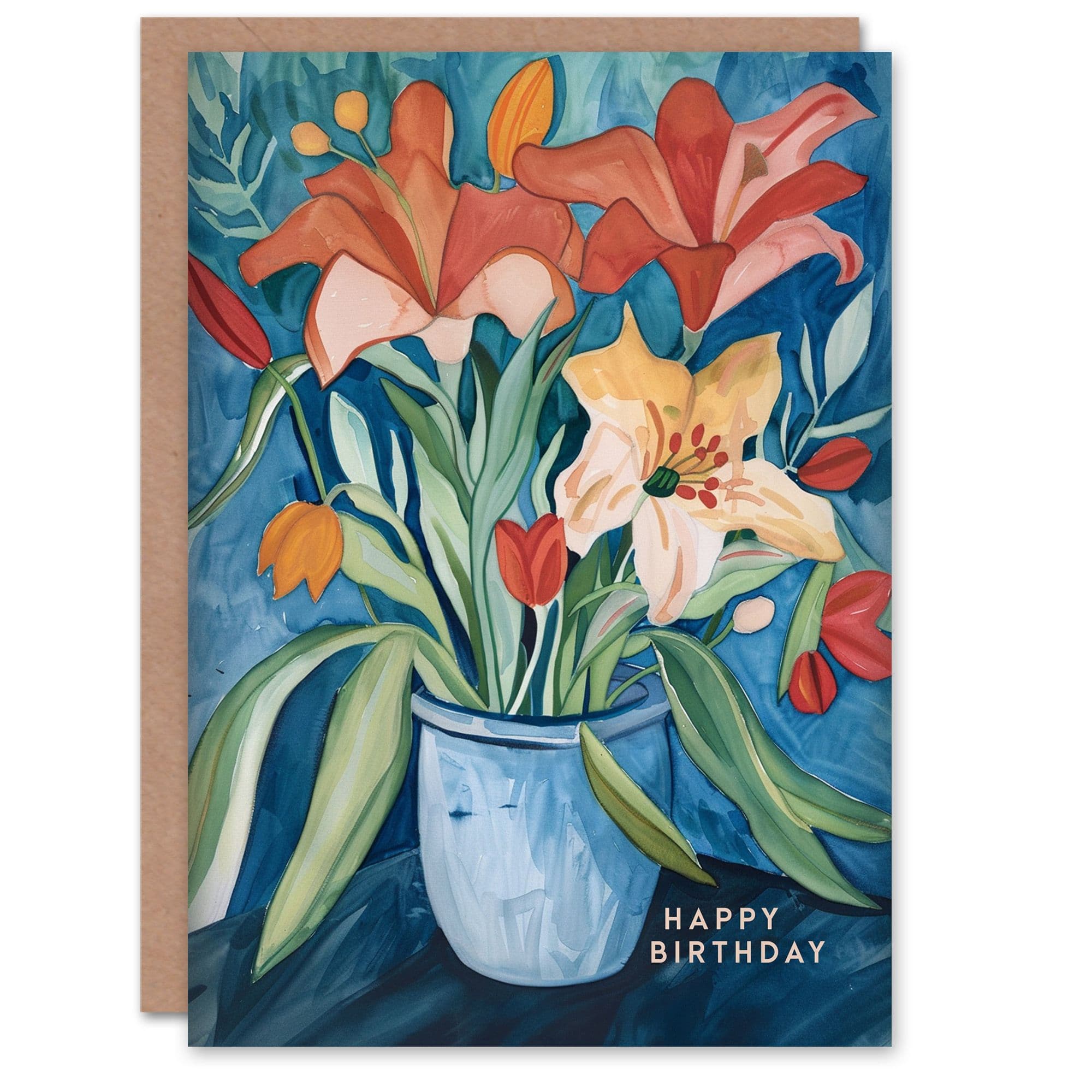 Birthday Card Lily Flower Bouquet Vase Floral Painting For Her Gran Sister Niece Daughter Wife Greeting Card