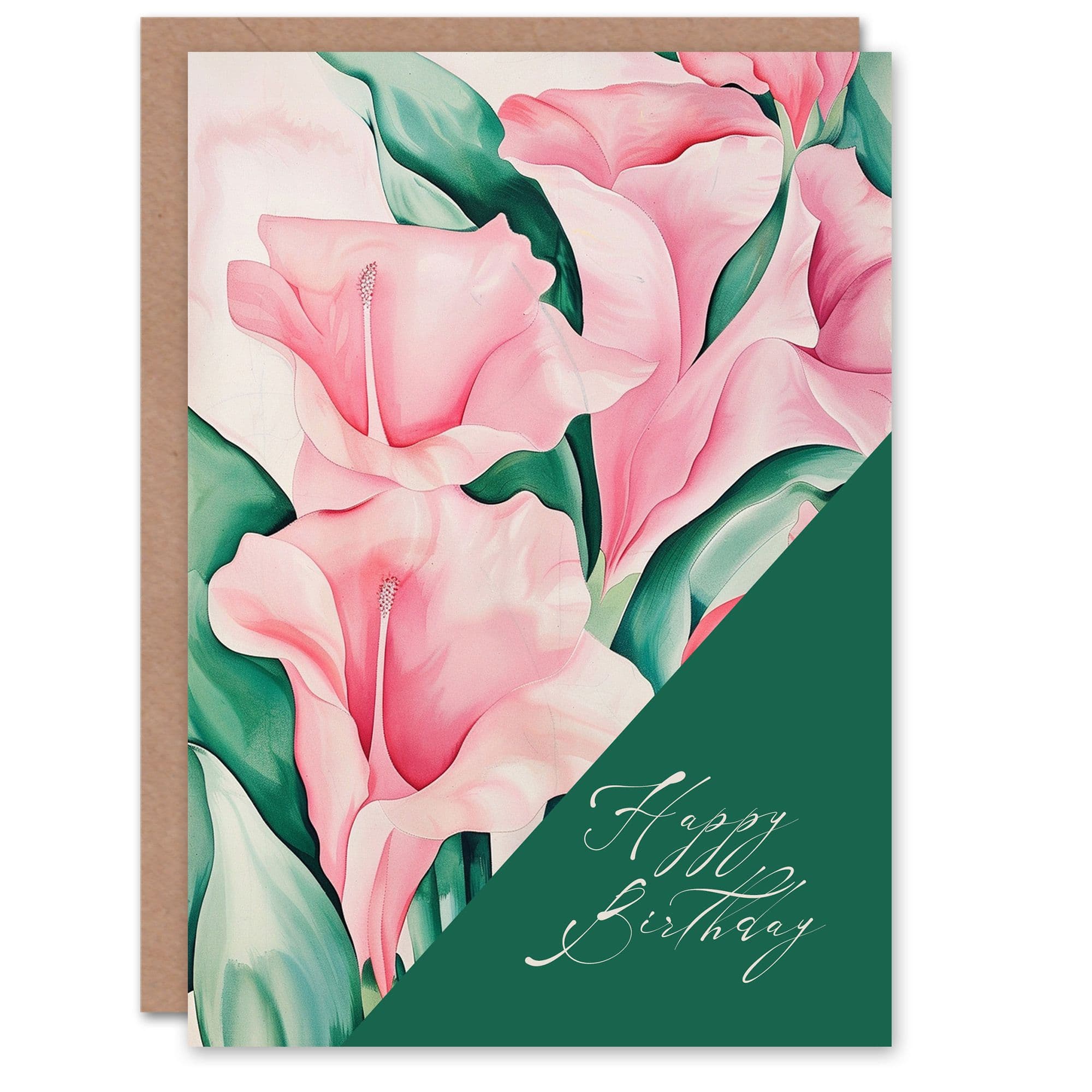 Birthday Card Pink Trumpet Flower Floral Watercolour For Her Gran Sister Niece Daughter Wife Greeting Card
