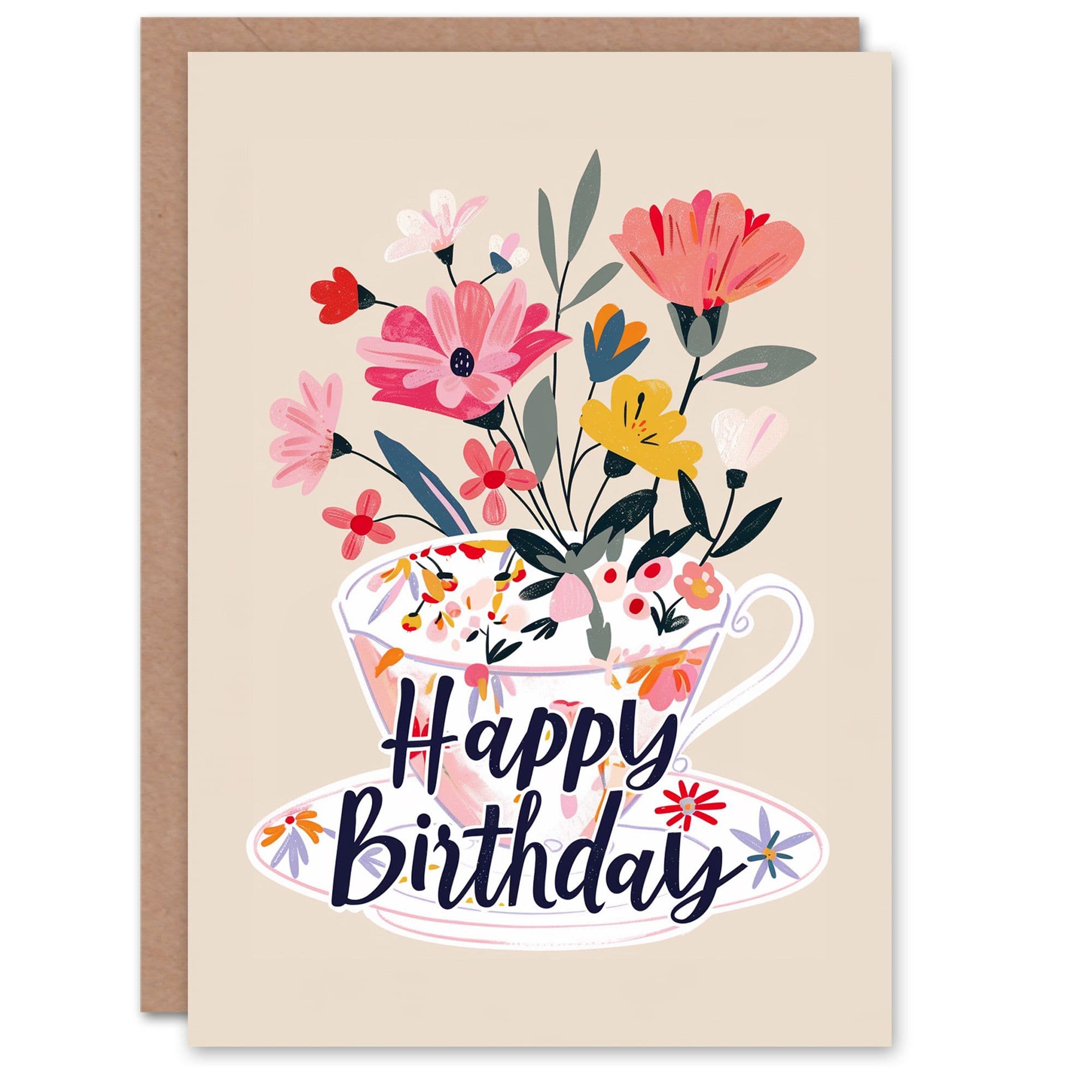 Birthday Card Floral Wildflowers Tea Cup Her Gran Sister Niece Daughter Wife Greeting Card