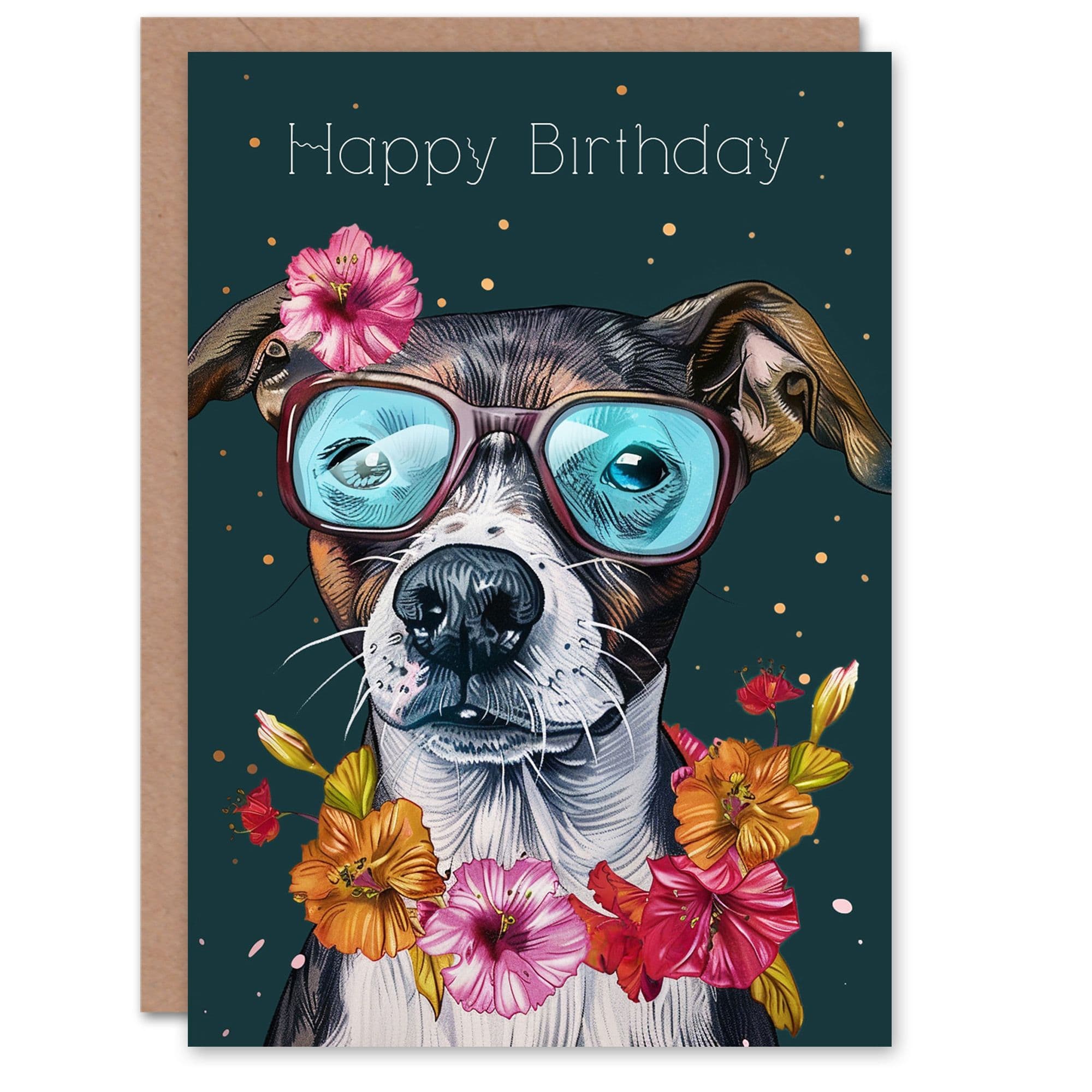 Birthday Card Dog Lover Floral Jack Russell Glasses Her Gran Sister Niece Daughter Wife Greeting Card