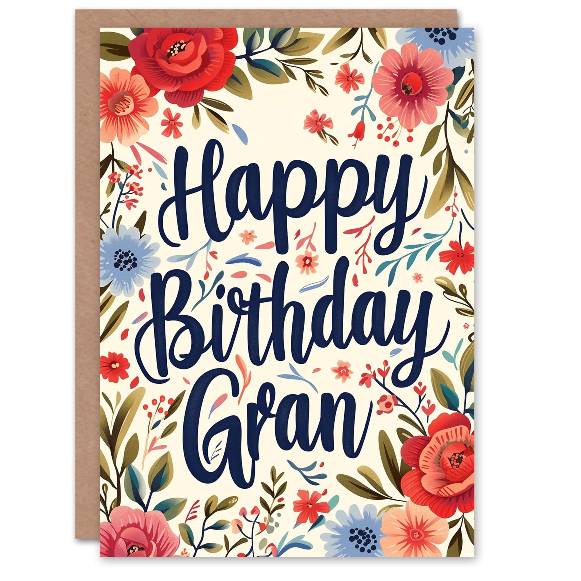 Birthday Card Boho Flowers Flower Pattern Border For Grandma Gran Granny Nan Nanna Greeting Card