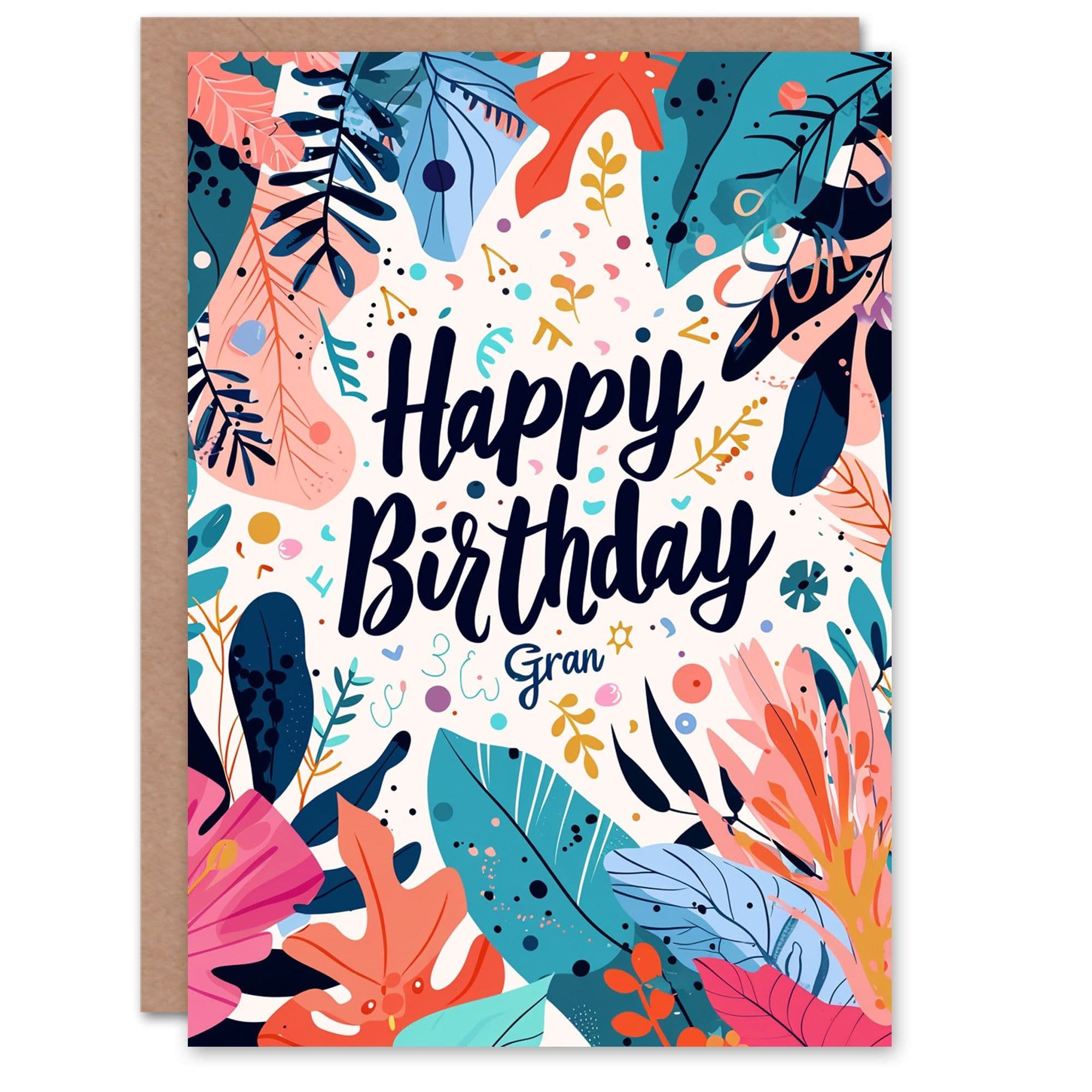 Birthday Card Colourful Plants Botanical Pattern For Grandma Gran Granny Nan Nanna Greeting Card