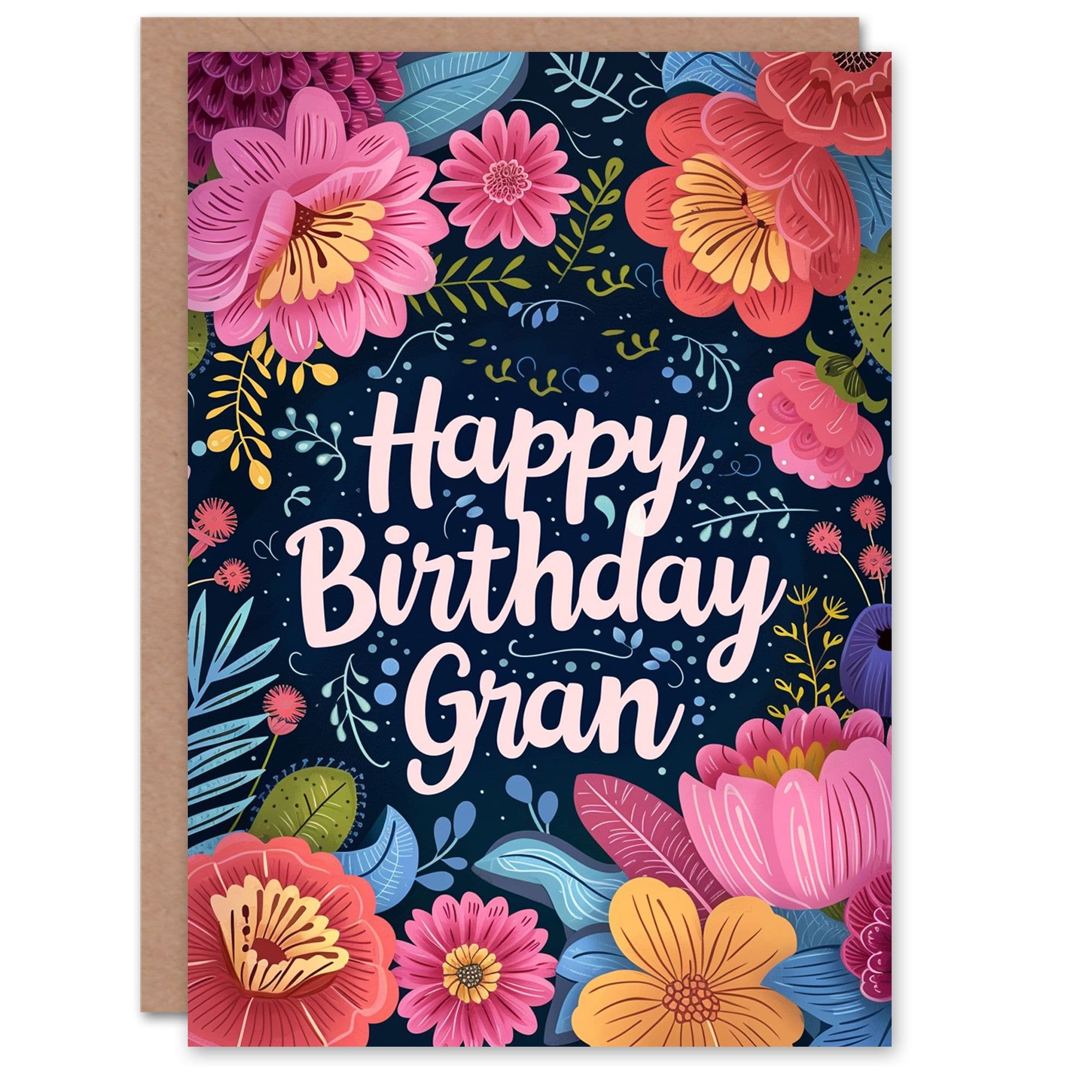 Birthday Card Colourful Flower Pattern Design Grandma Gran Granny Nan Nanna Greeting Card