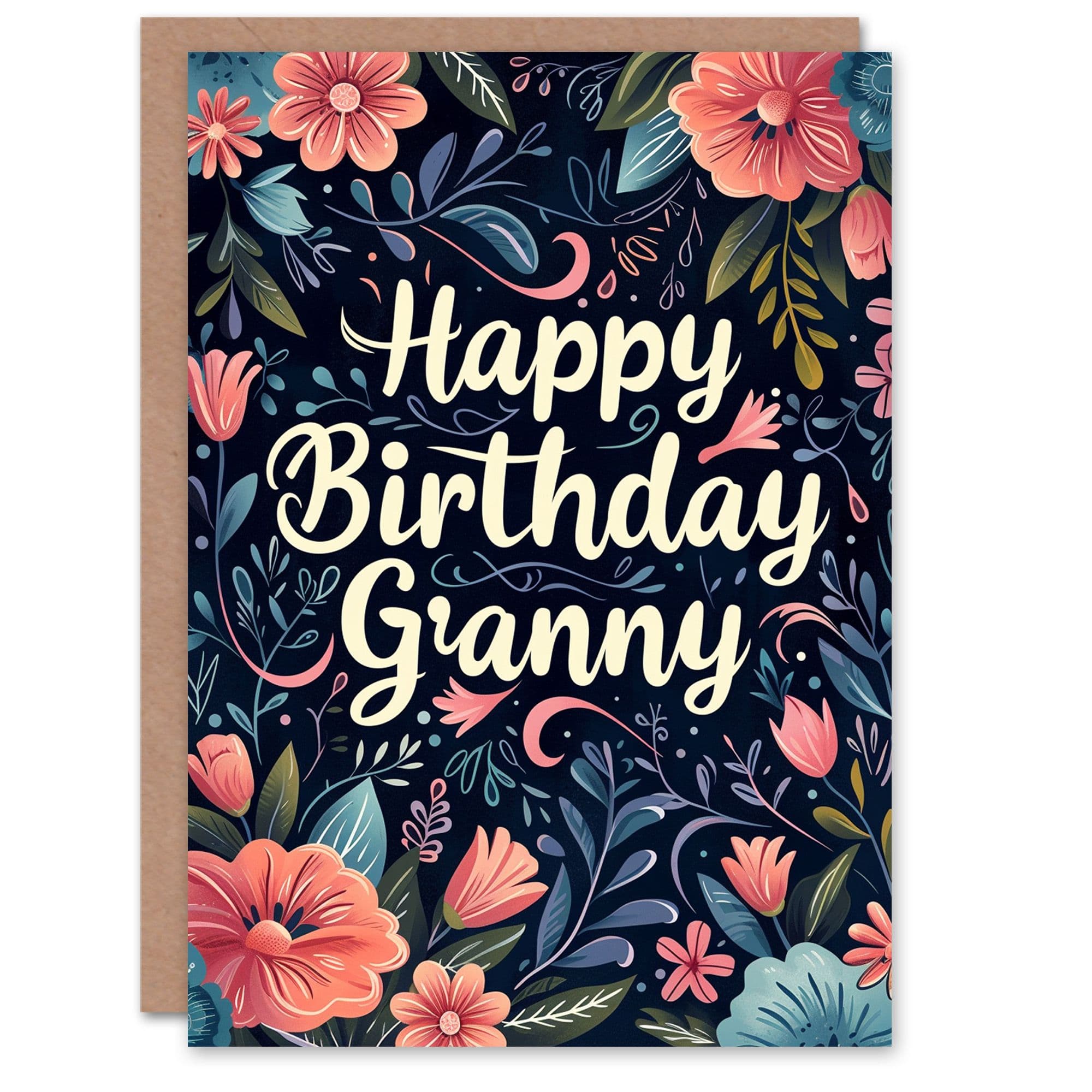 Birthday Card Flower Pattern Floral Frame Design Grandma Gran Granny Nan Nanna Greeting Card