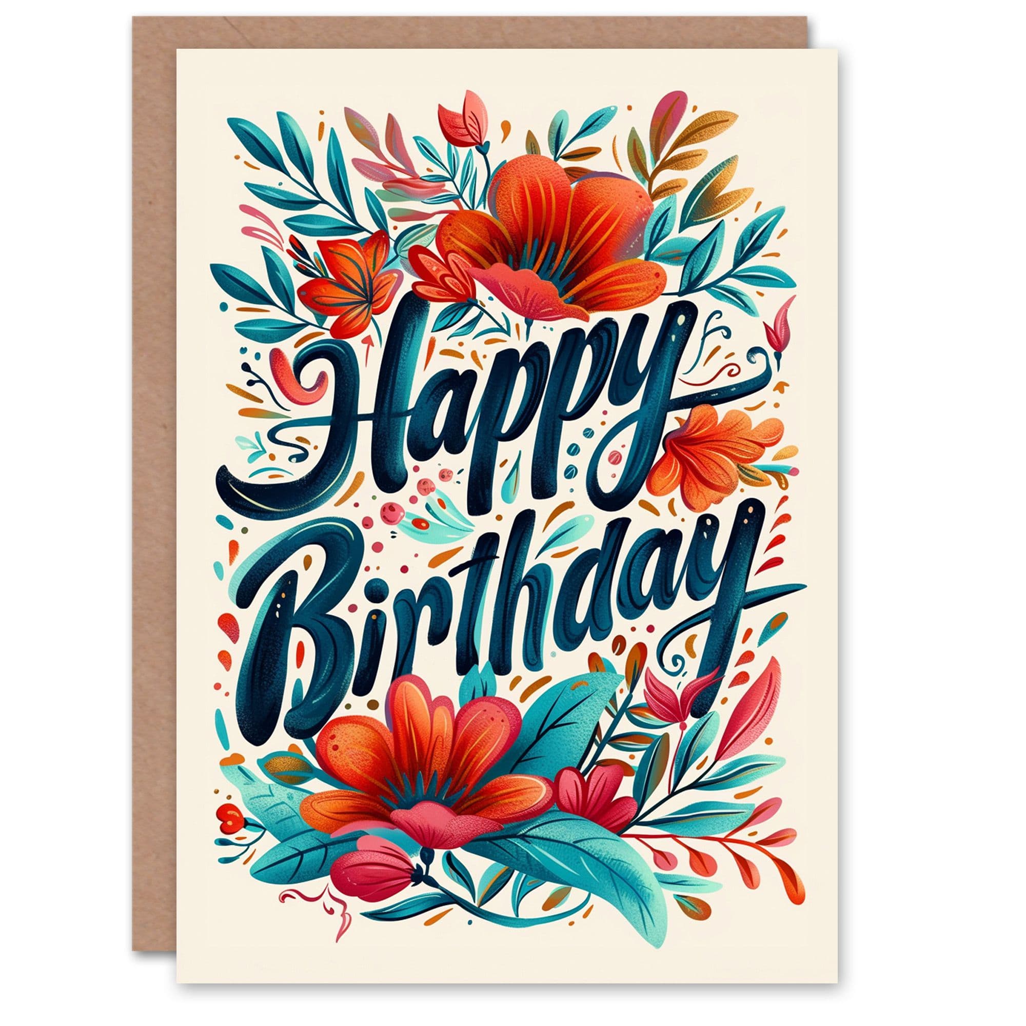 Birthday Card Flower Bloom Floral Border Design Her Gran Sister Niece Daughter Wife Greeting Card