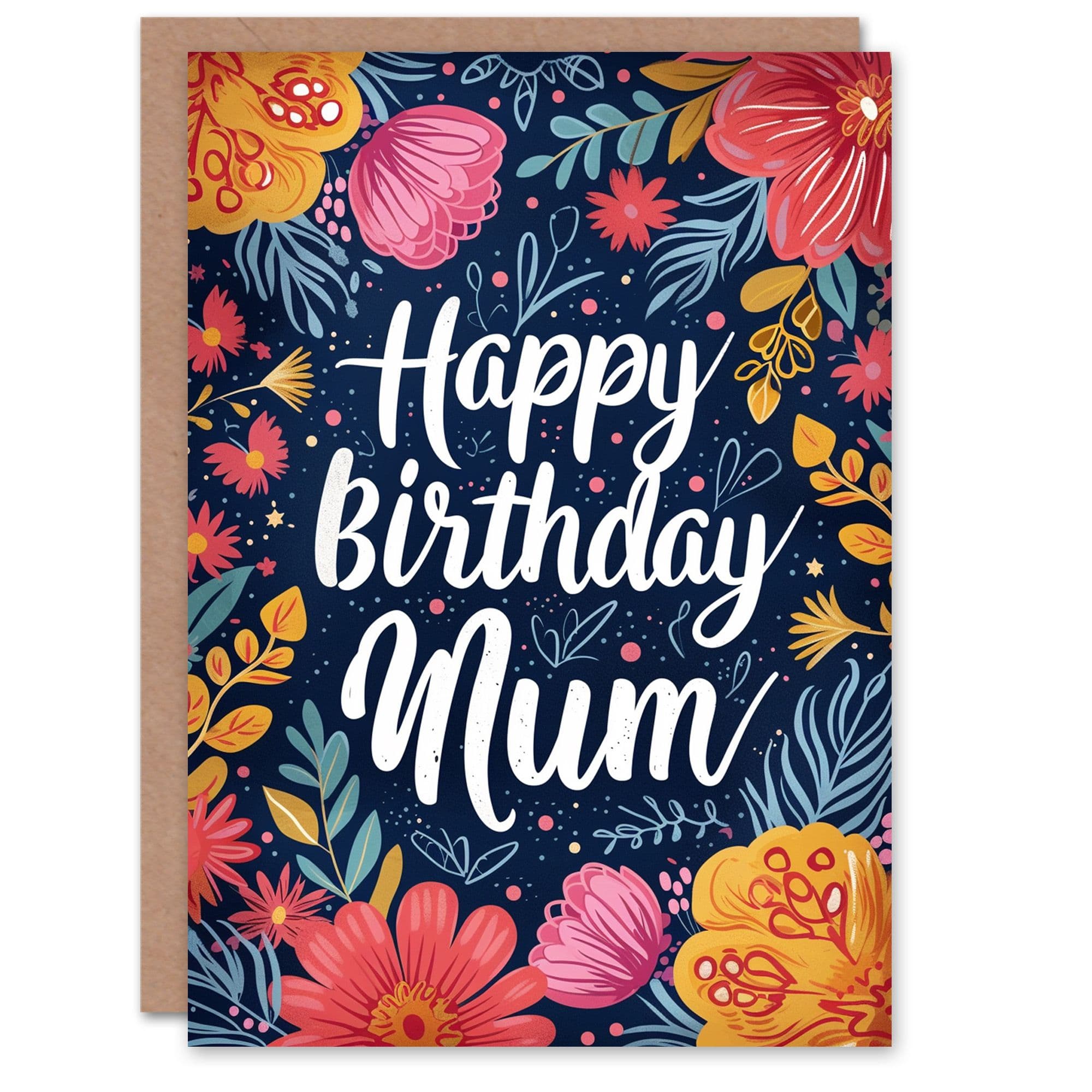 Birthday Card Floral Border Design Flower Blooms Mum Mam Mother Mummy Greeting Card