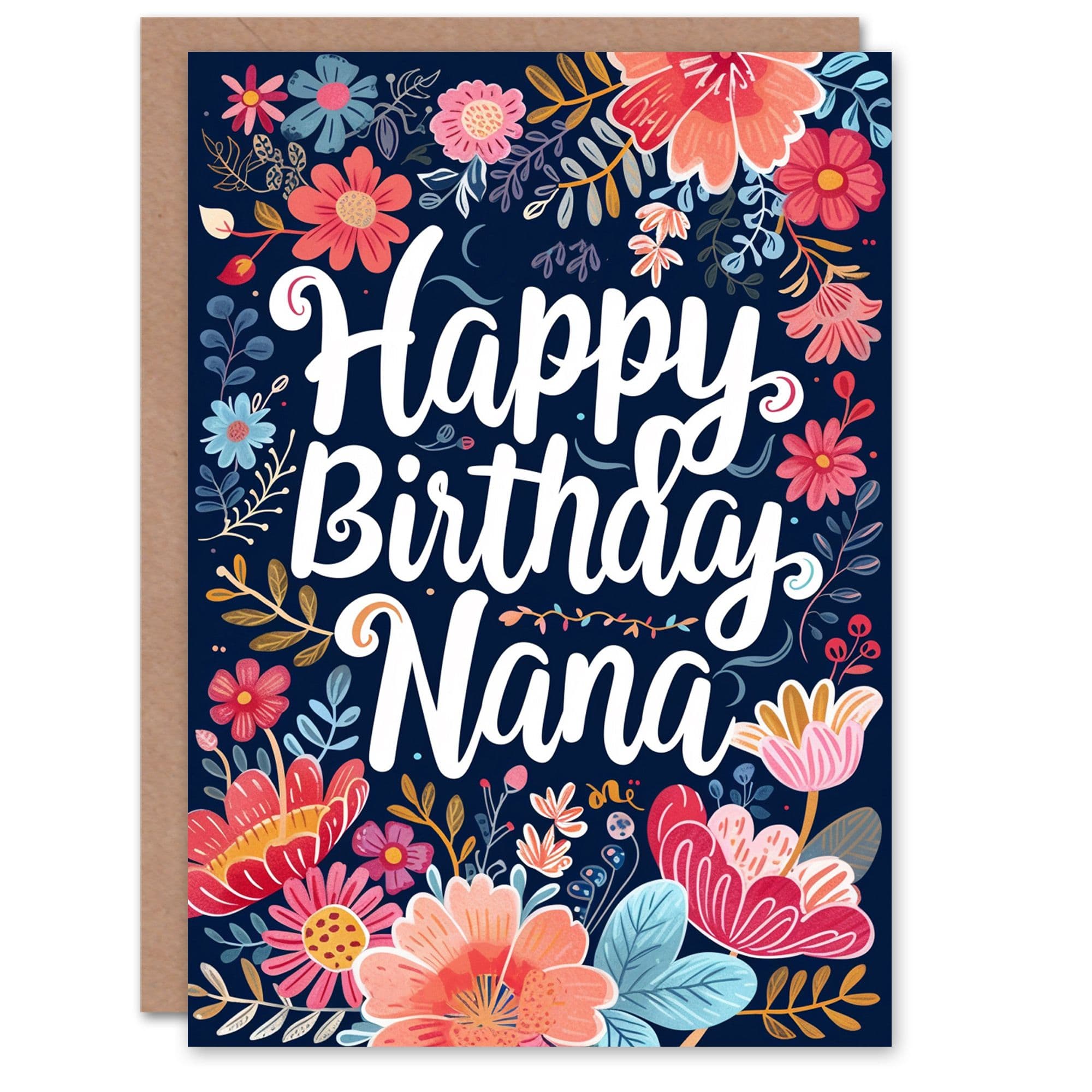 Birthday Card Spring Flowers Colourful Floral Design Nana Grandma Gran Granny Nan Greeting Card