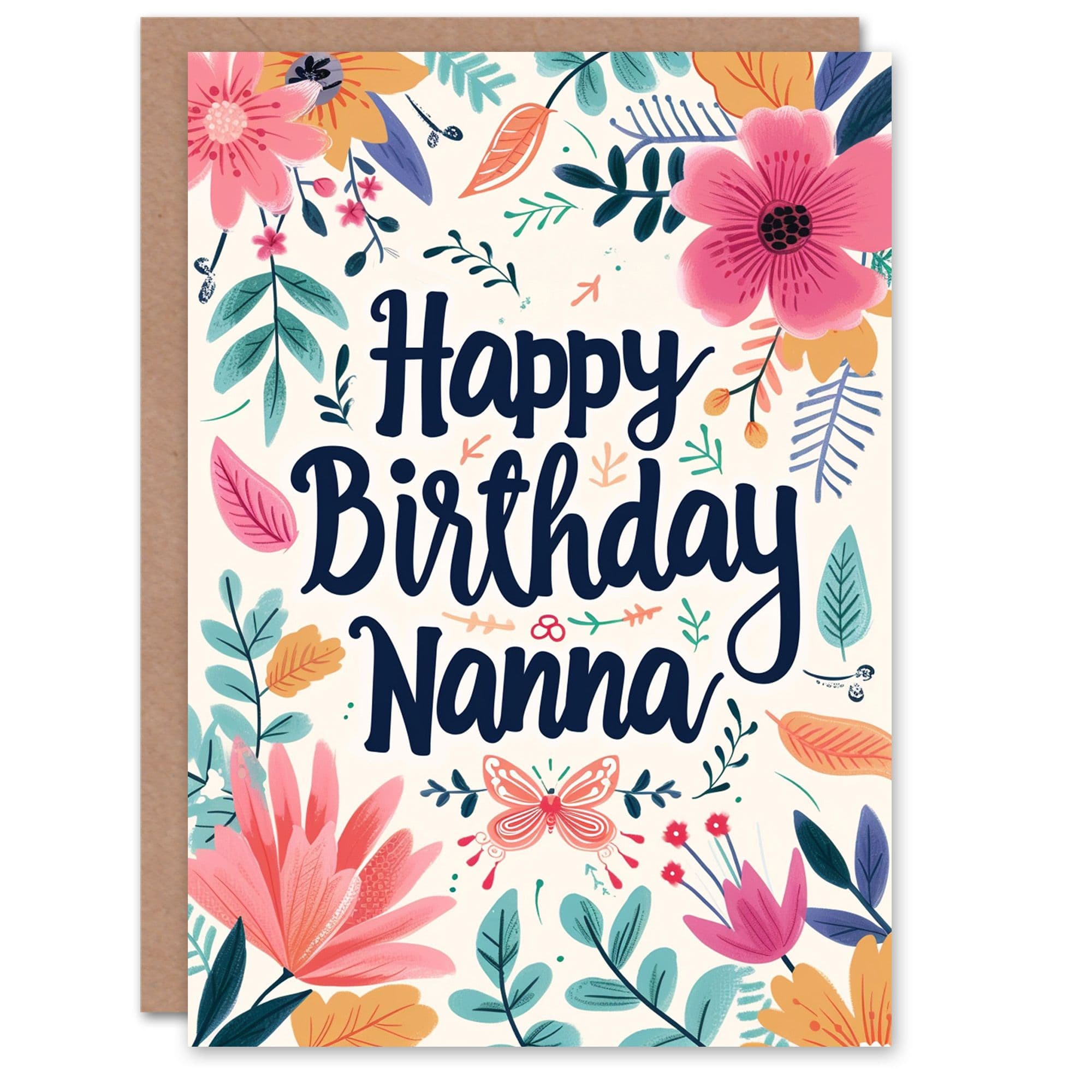 Birthday Card Bright Floral Frame Butterfly Flowers Grandma Gran Granny Nan Nanna Greeting Card