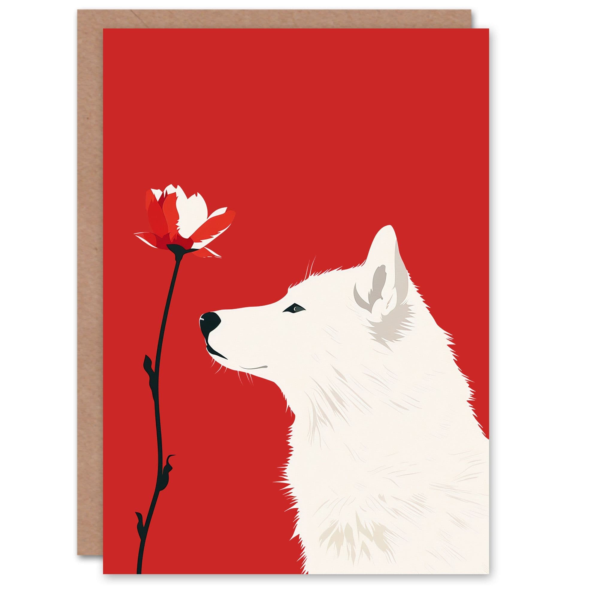Artery8 Birthday Card Lone White Wolf and a Red Flower For Him Husband Partner Greeting Card