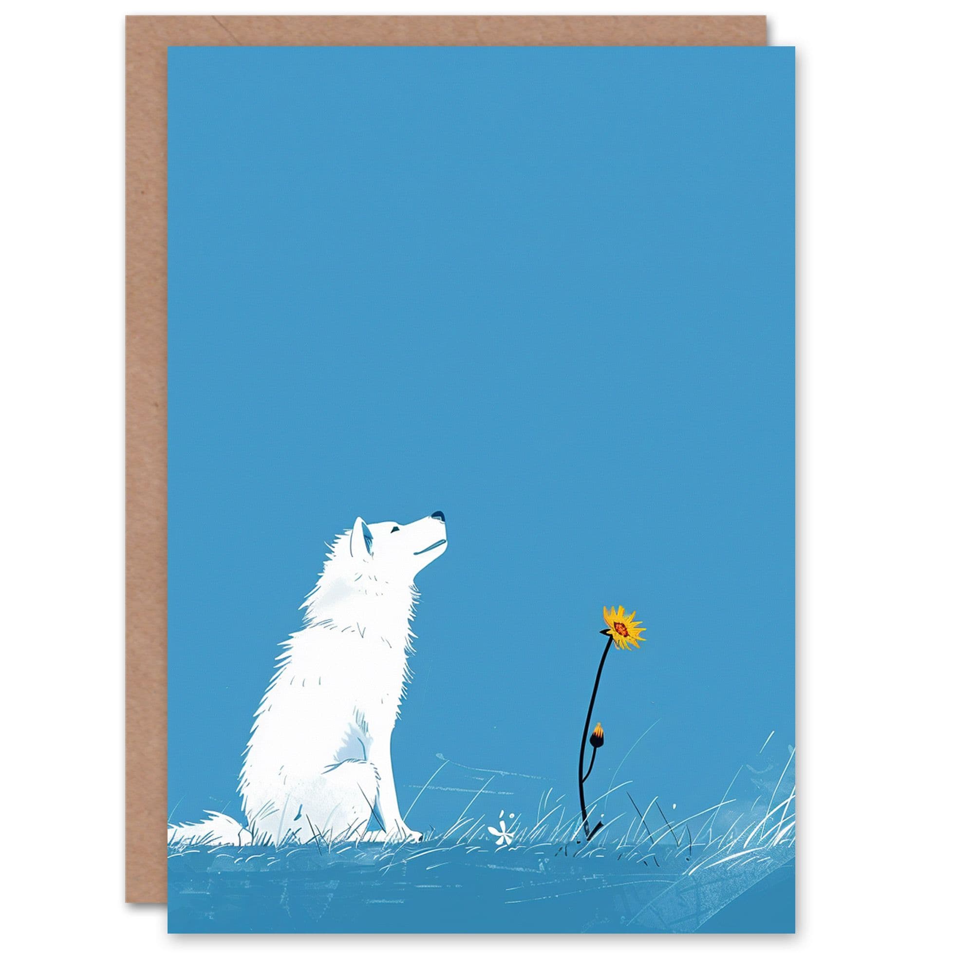 Artery8 Birthday Card Daisy Flower and White Dog Lover Pet For Him Dad Brother Son Papa Grandad Greeting Card