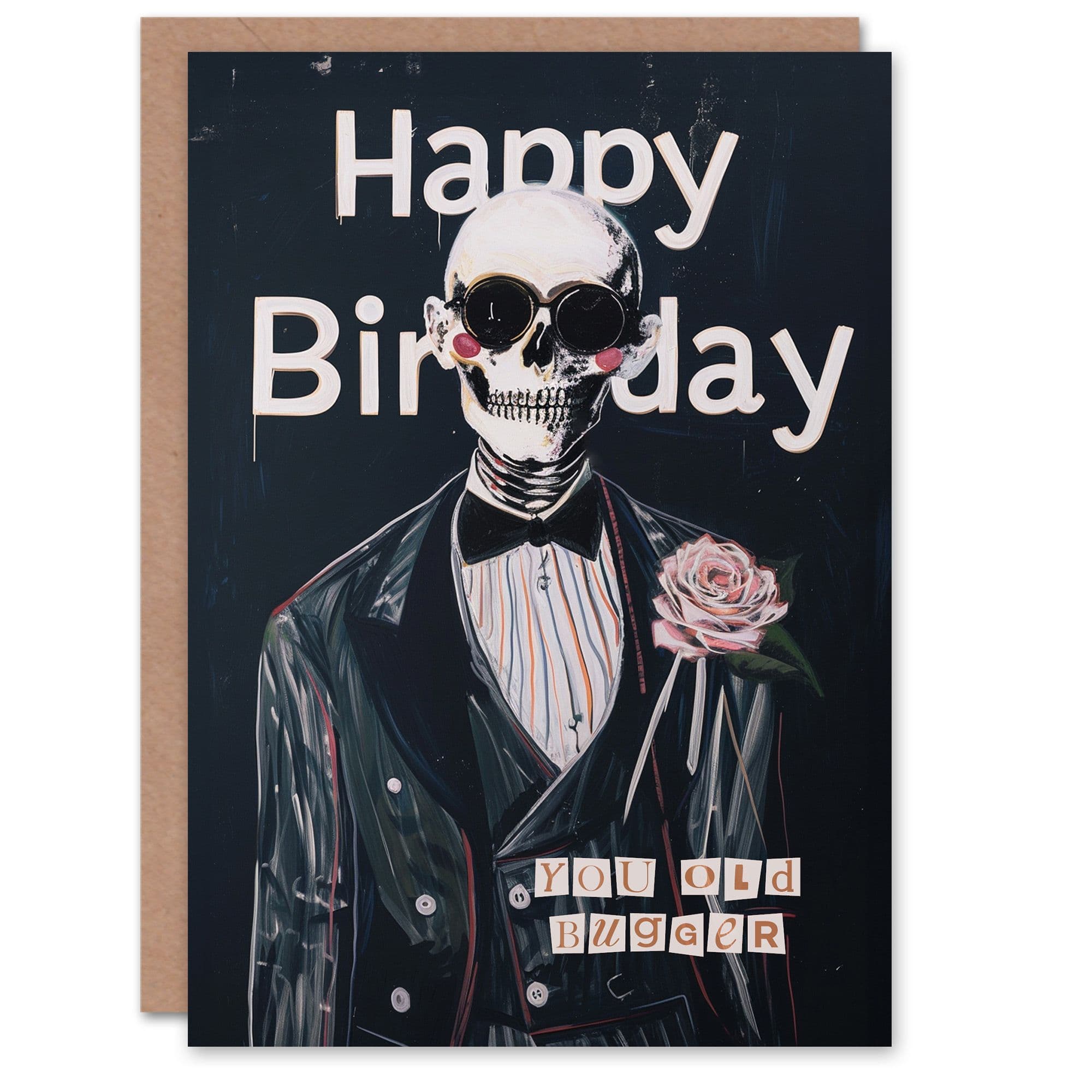 Artery8 Birthday Card Old Bugger Tuxedo Suit Rose Skeleton Age For Grandpa Papa Greeting Card