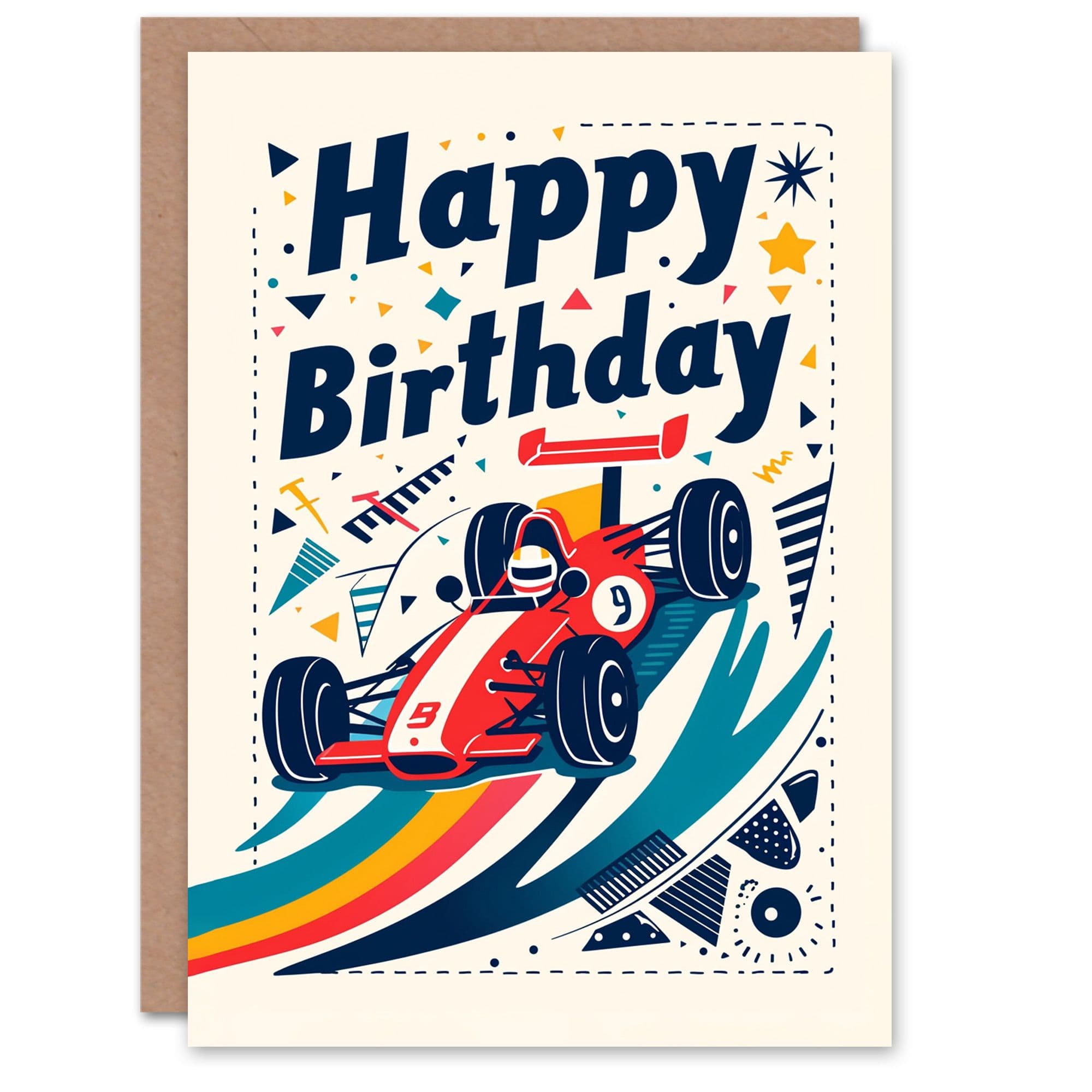 Birthday Card Cute Race Car Track Design Greeting Card
