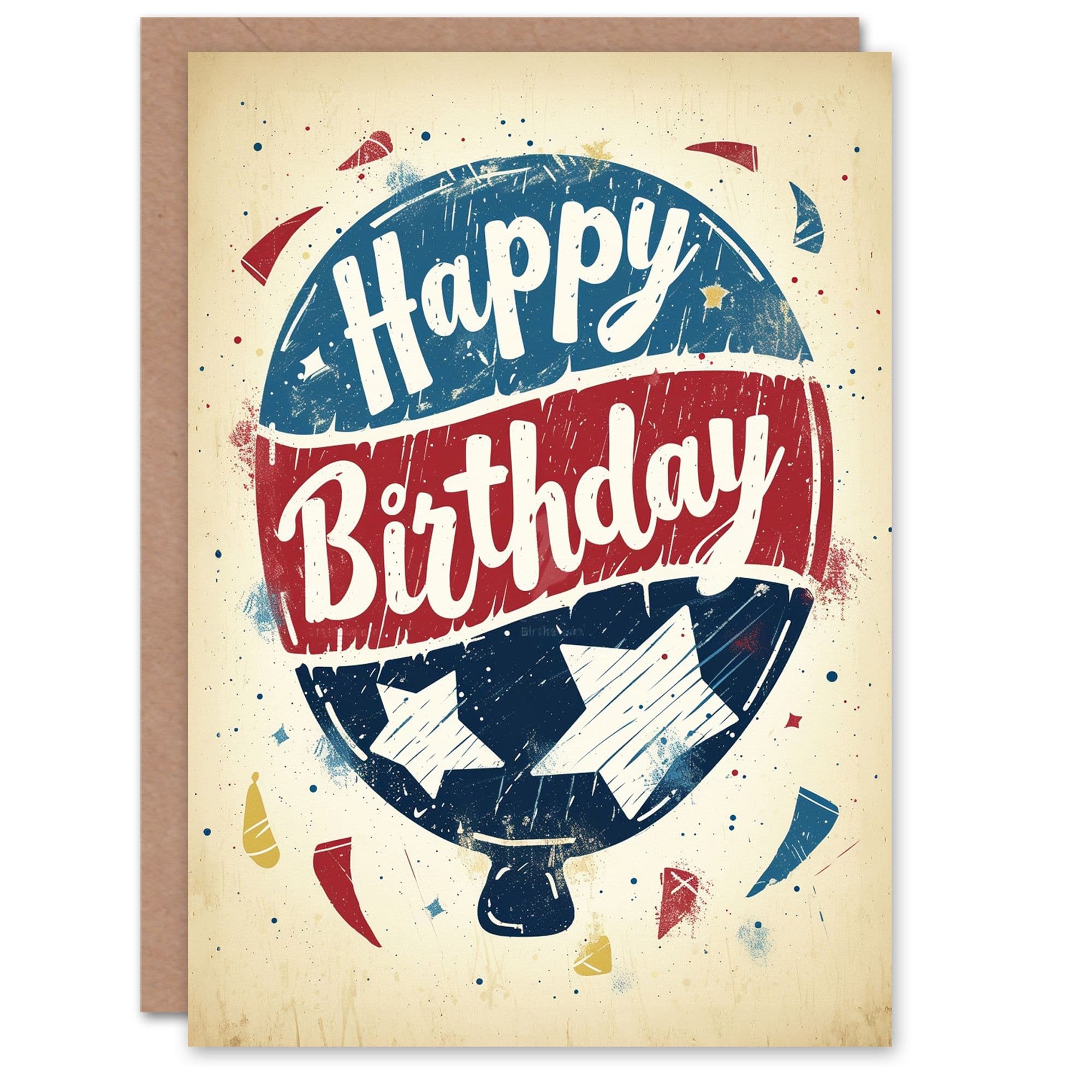 Birthday Card American Flag Balloon Red Star Him Dad Brother Son Papa Grandad Greeting Card