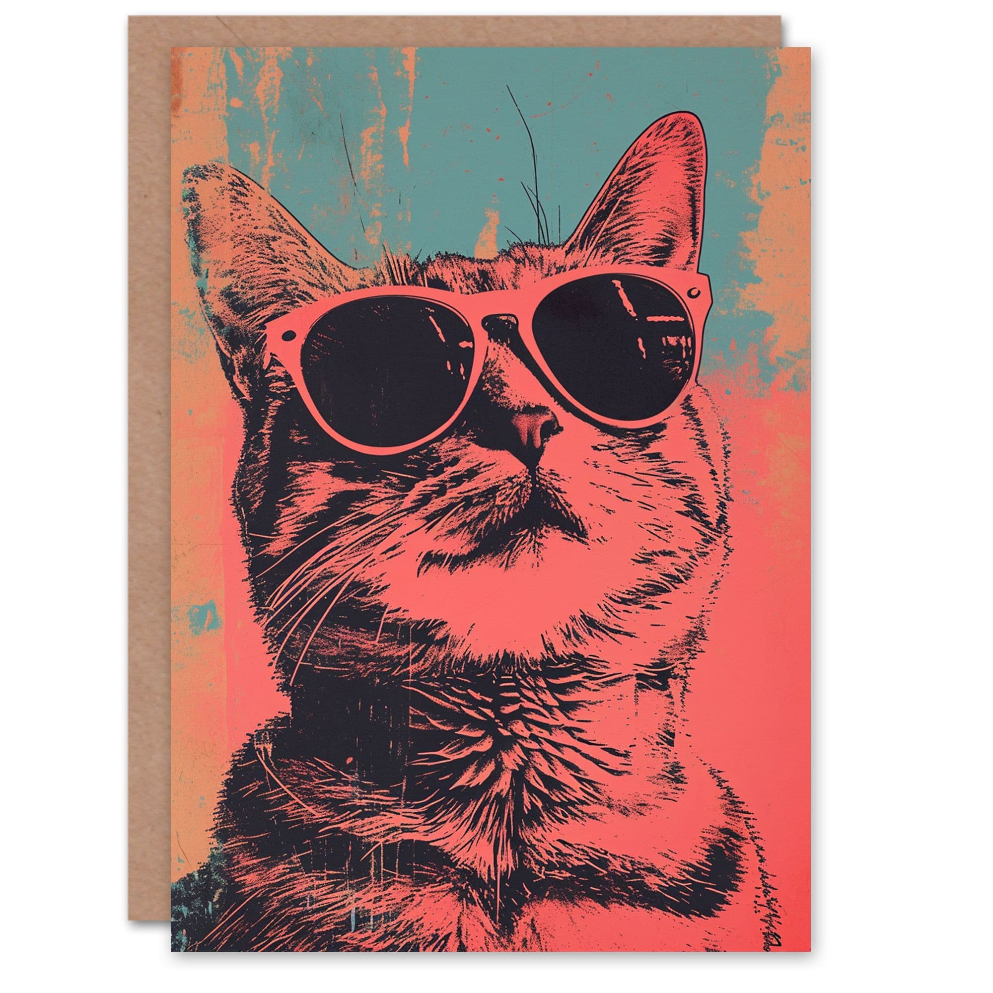 Artery8 Birthday Card Cool Pet Retro Sunglasses Cat Lover For Him Dad Brother Son Papa Grandad Greeting Card