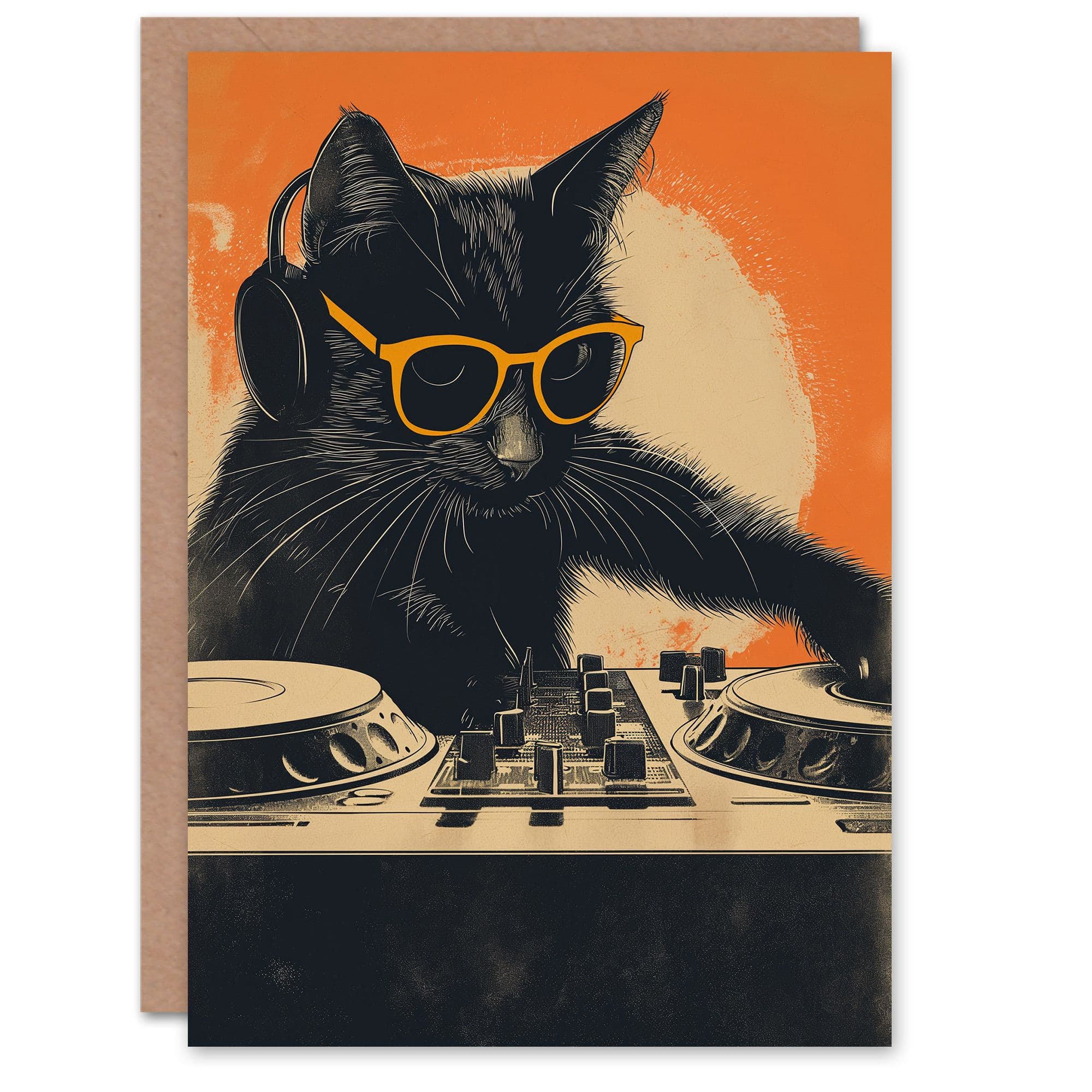 Birthday Card DJ Decks Sunglasses Cat Lover Him Dad Brother Son Papa Grandad Greeting Card