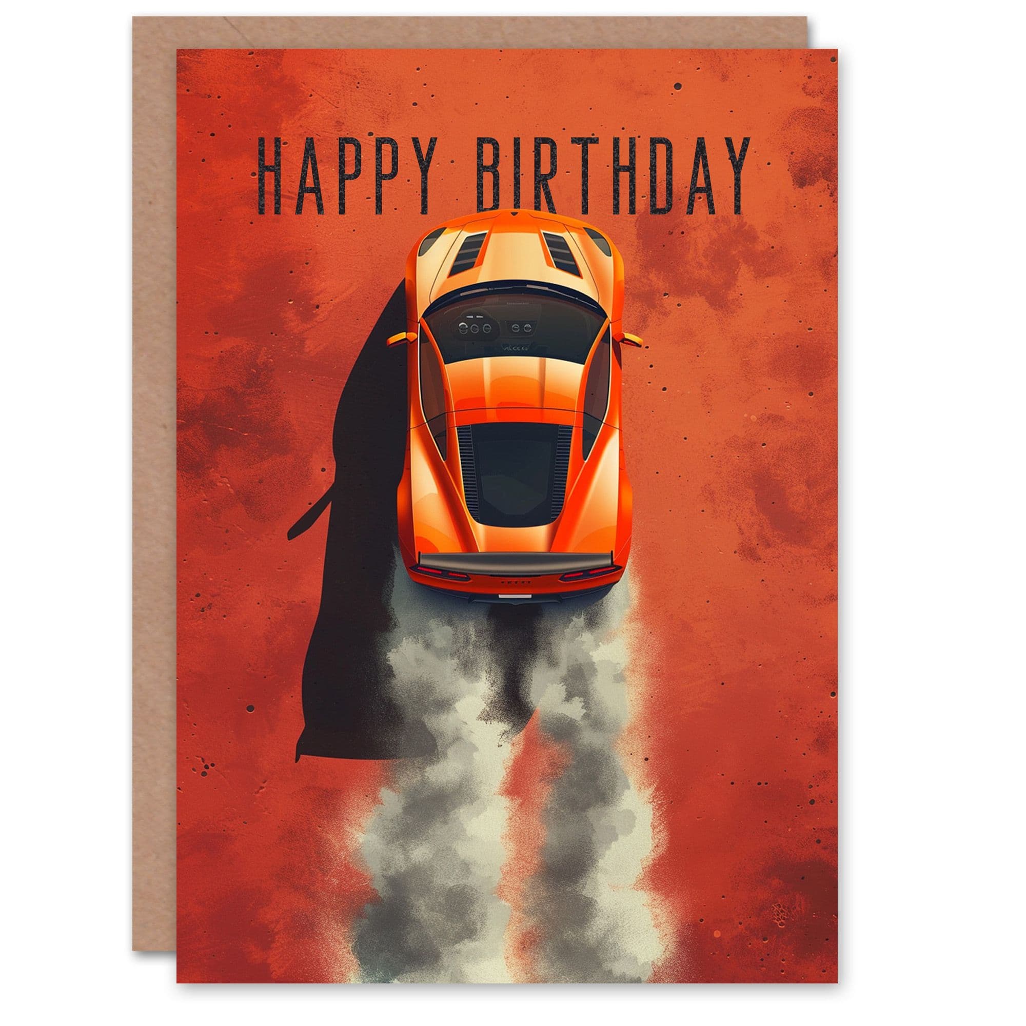 Artery8 Birthday Card Orange Sports Car Dirt Road Dusty Trail For Him Dad Brother Son Papa Grandad Greeting Card