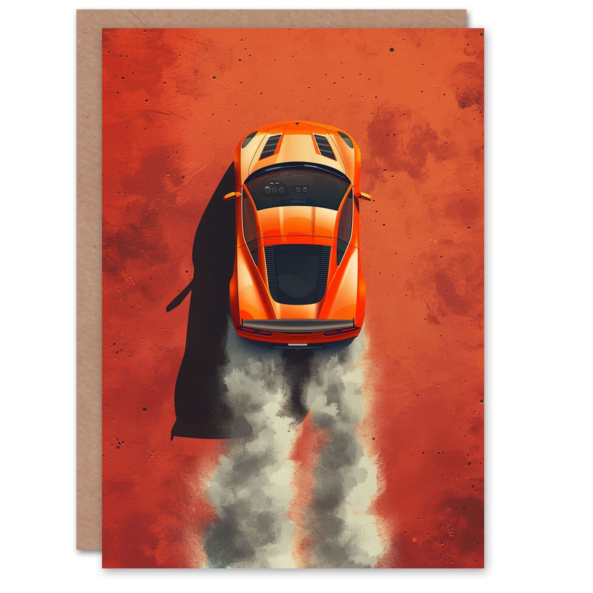 Artery8 Birthday Card Orange Sports Car Dusty Trail Dirt Road For Him Dad Brother Son Papa Grandad Greeting Card