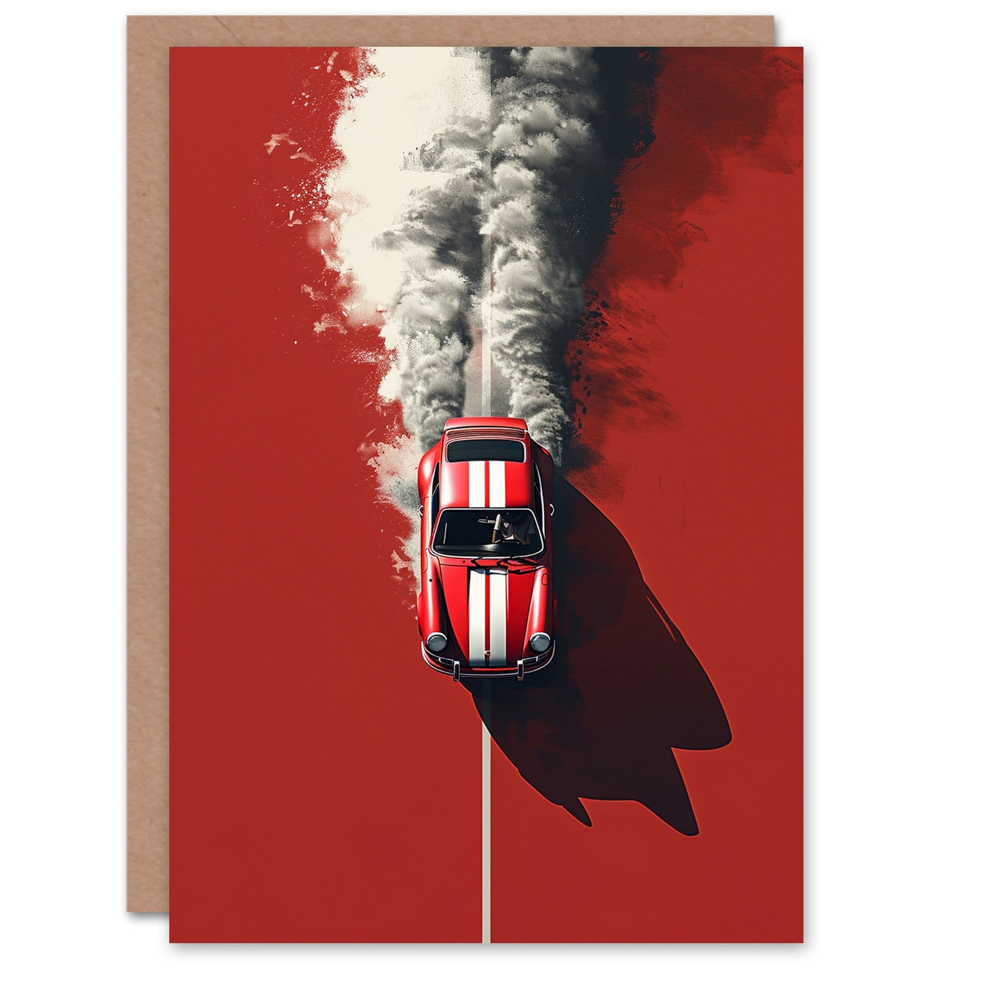 Artery8 Birthday Card Red Sports Car Dust Trail Aerial View For Him Dad Brother Son Papa Grandad Greeting Card