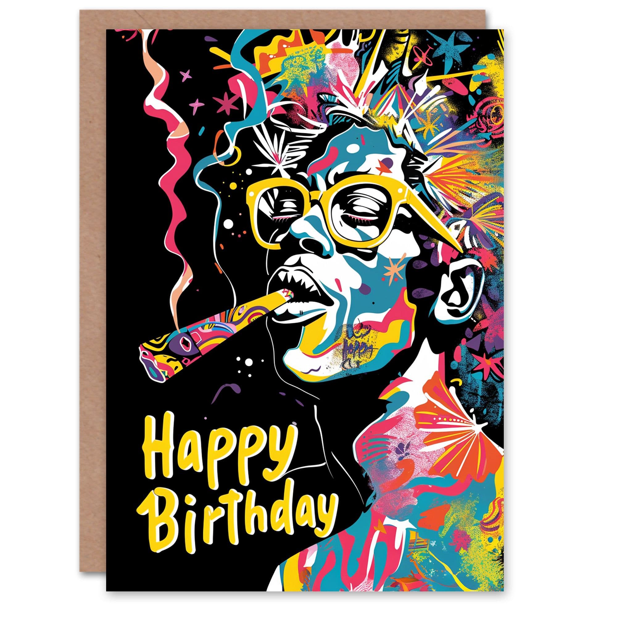 Birthday Card Trippy Psychedelic Hippie Joint Portrait Him Dad Brother Son Papa Grandad Greeting Card