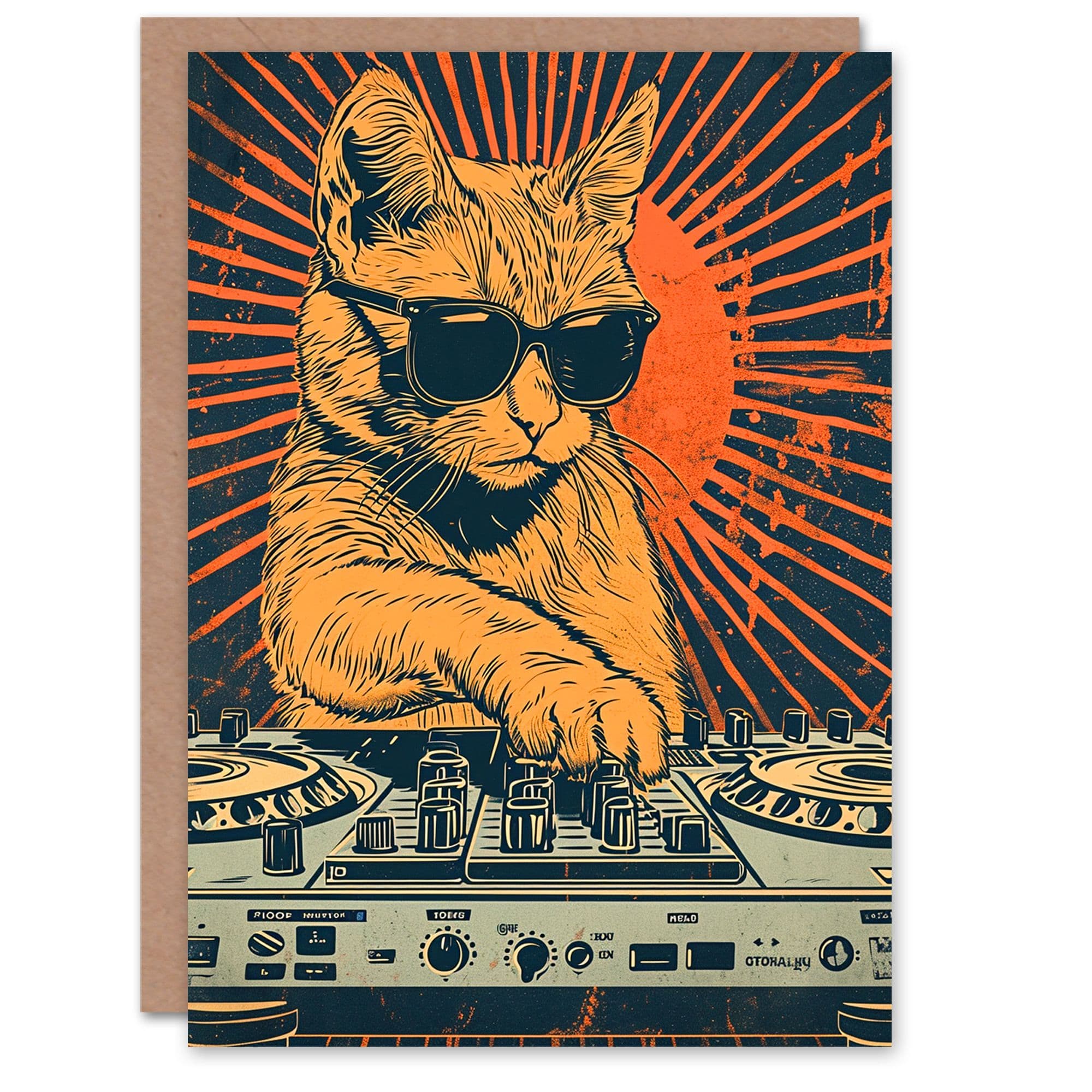 Artery8 Birthday Card Retro Sun DJ Decks Cat Lover Sunglasses For Him Dad Brother Son Papa Grandad Greeting Card