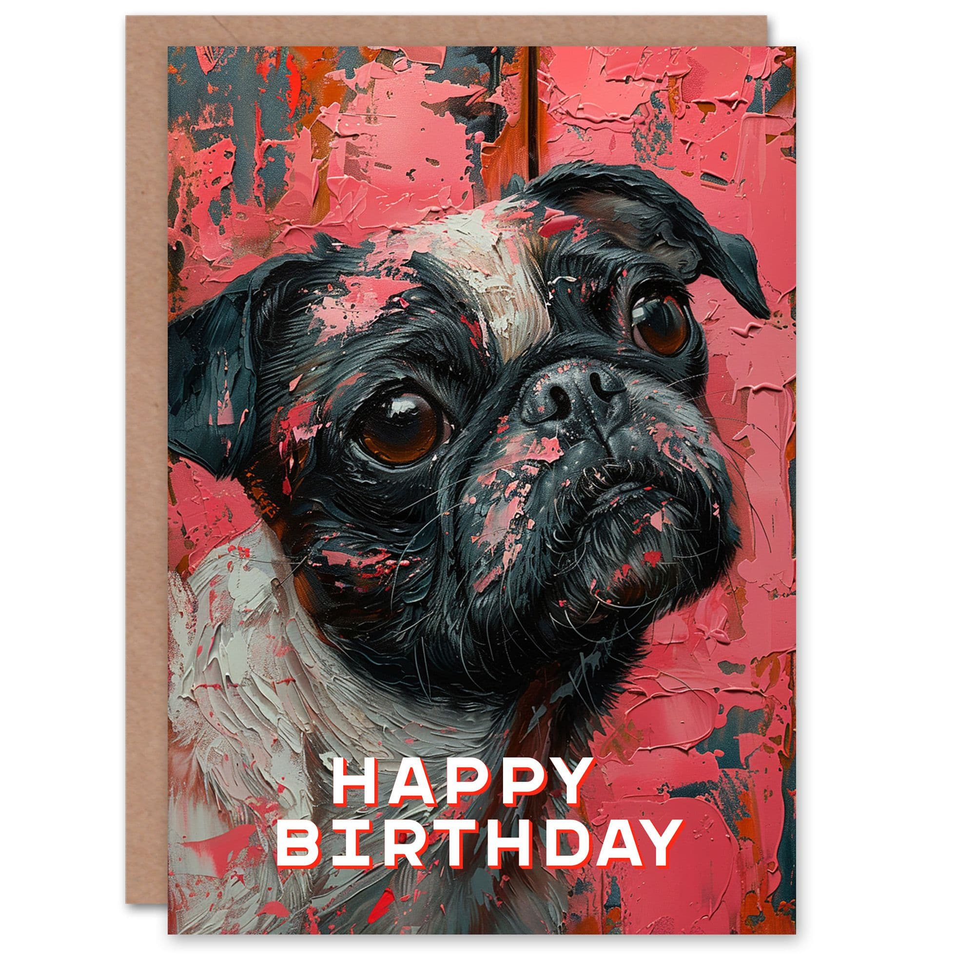 Artery8 Birthday Card French Bulldog Pug Dog Lover Oil Painting For Him Dad Brother Son Papa Grandad Greeting Card
