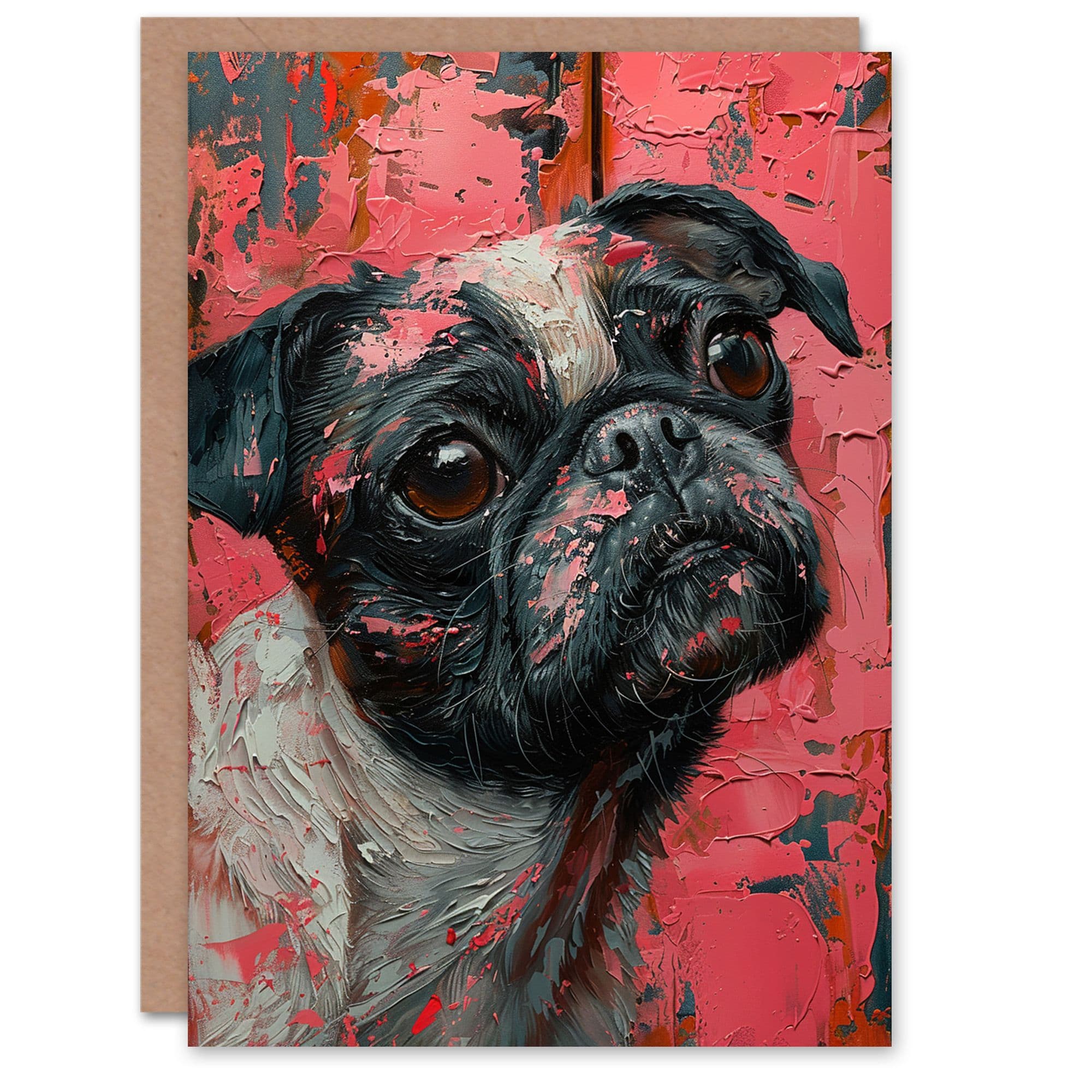 Artery8 Birthday Card Dog Lover Pug French Bulldog Oil Painting For Him Dad Brother Son Papa Grandad Greeting Card
