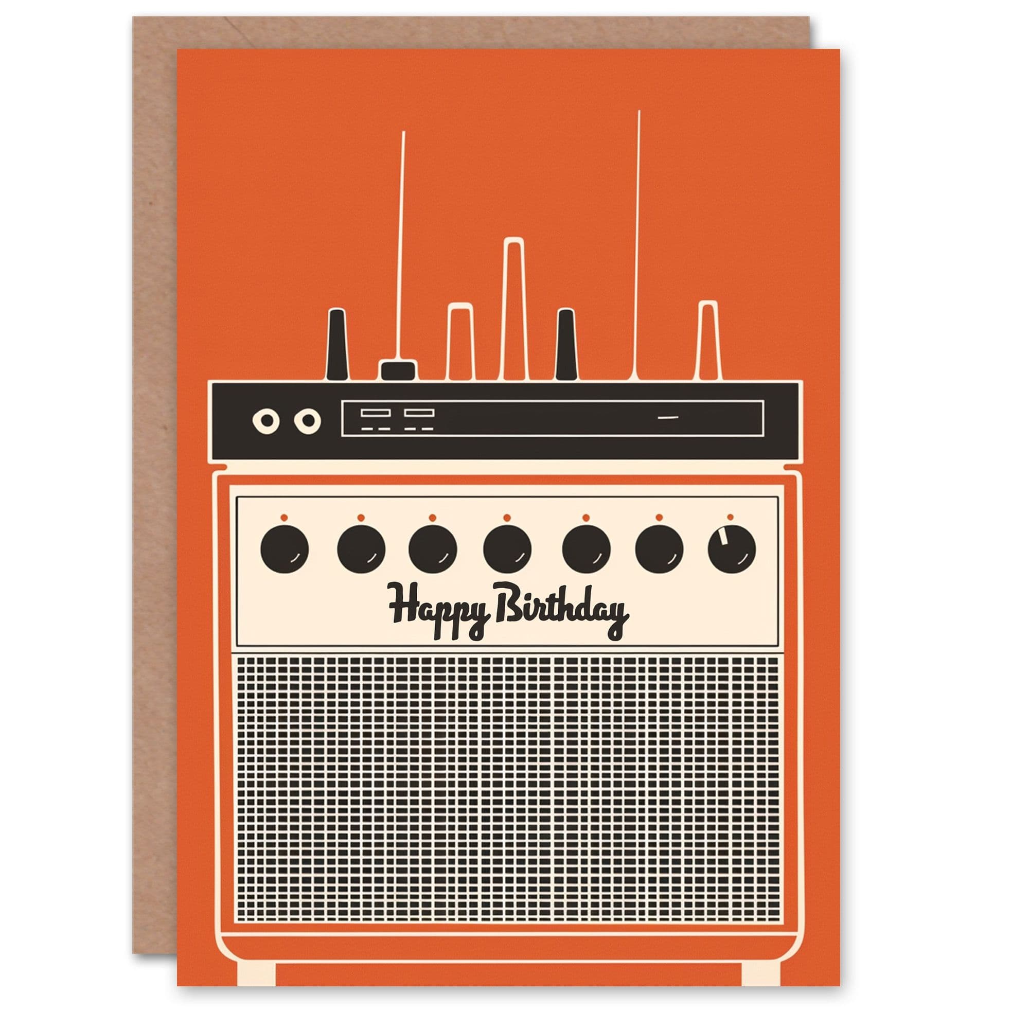 Artery8 Birthday Card Retro Amp Amplifier Radio Orange Design For Him Dad Brother Son Papa Grandad Greeting Card