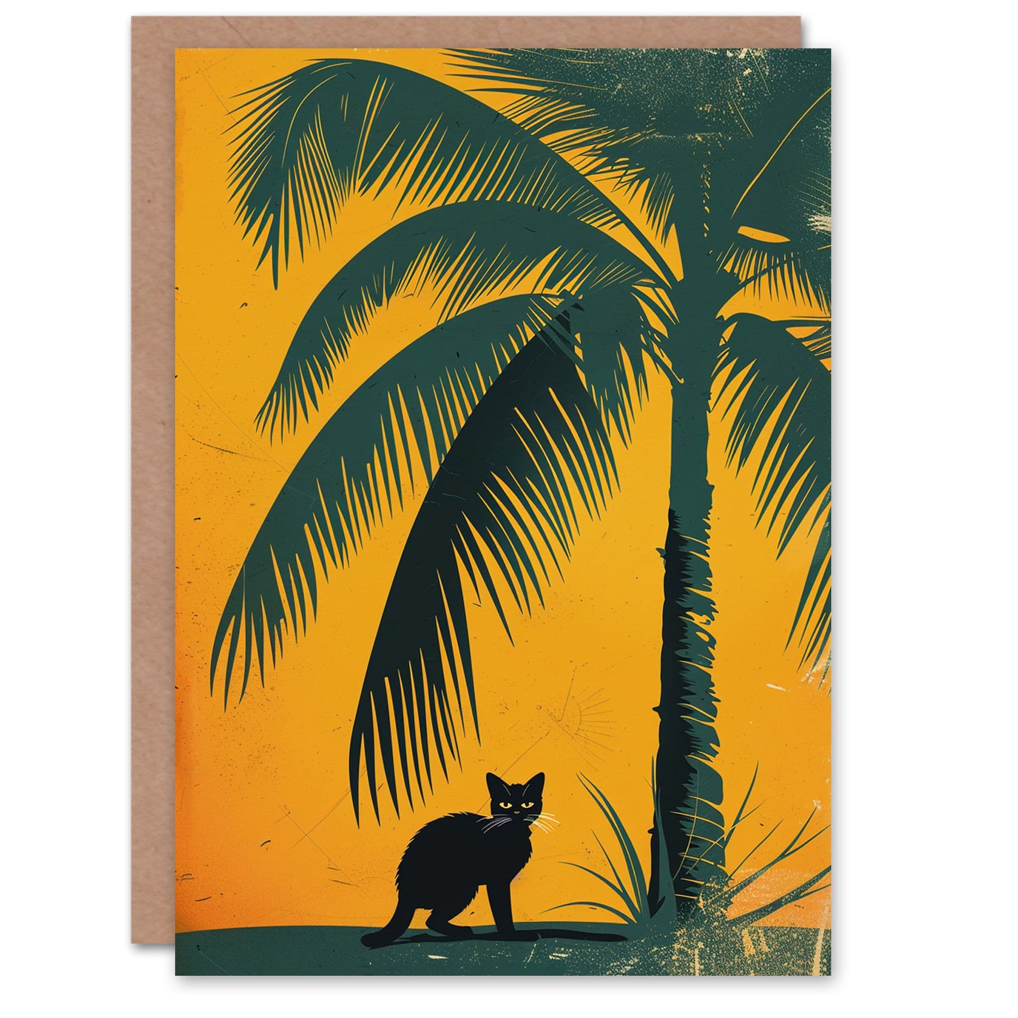 Birthday Card Cat Lover Pet Under Palm Tree Him Dad Brother Son Papa Grandad Greeting Card