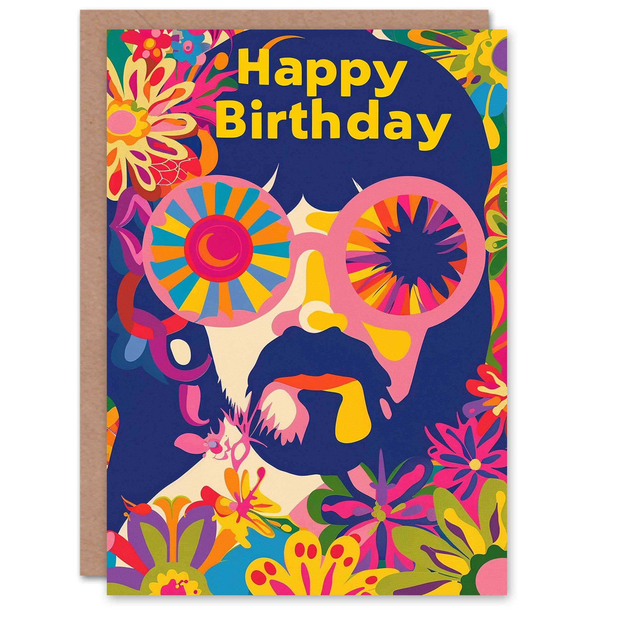 Birthday Card Hippie Sunglasses Colourful Flower Power Him Dad Brother Son Papa Grandad Greeting Card
