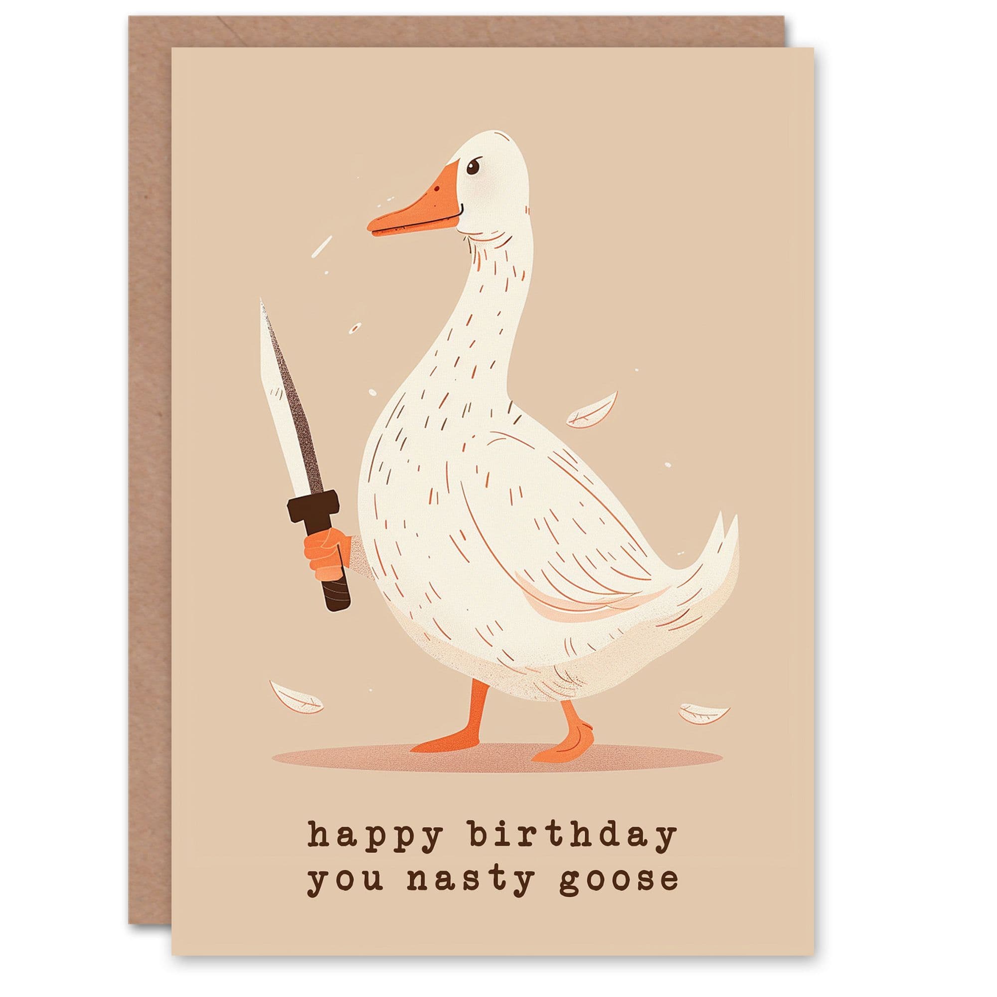 Artery8 Birthday Card Weird Nasty Goose Knife Funny Design Surreal For Him Dad Brother Son Papa Grandad Greeting Card