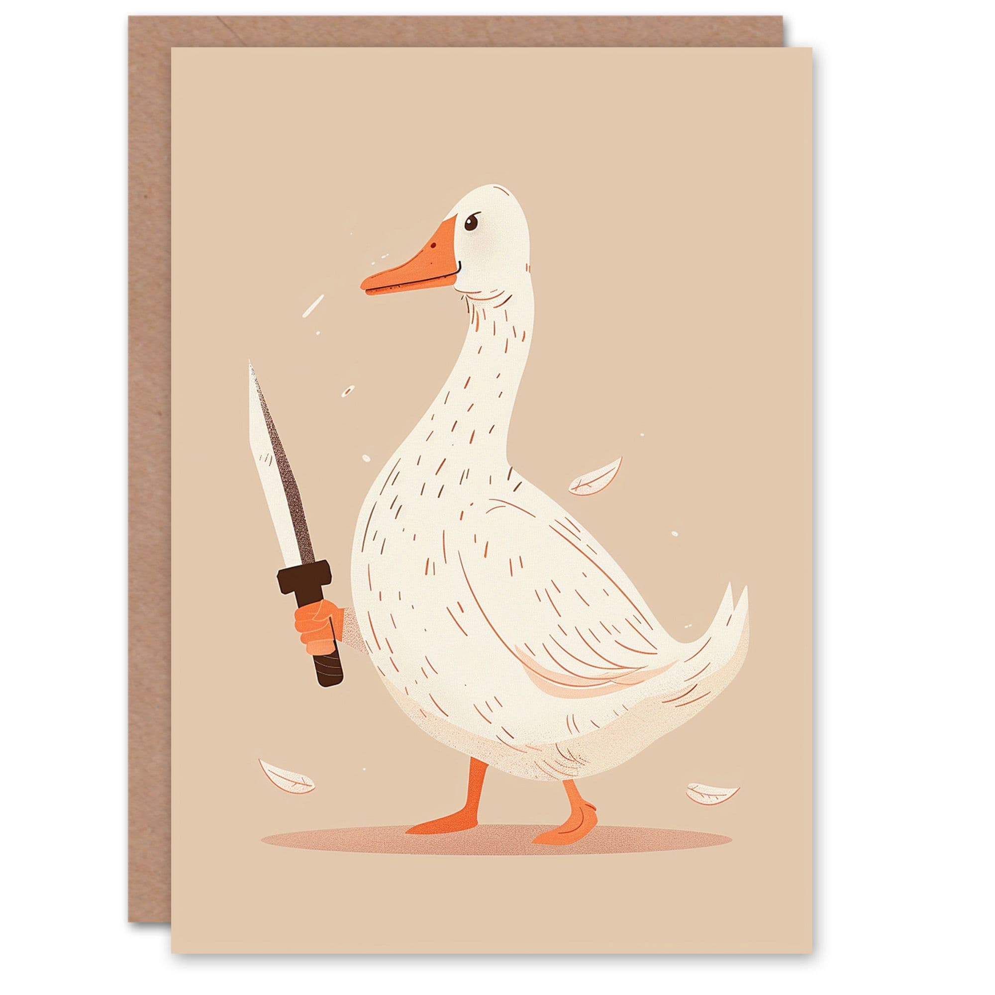 Birthday Card Goose Knife Weird Funny Surreal Design Him Dad Brother Son Papa Grandad Greeting Card